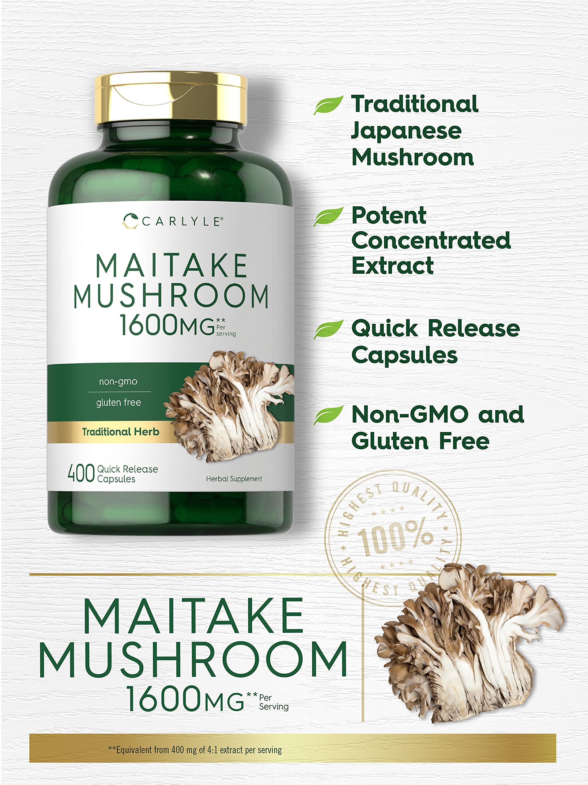 Foto 3 | Suplemento Carlyle Maitake, Cápsulas De Hongos, 1600 Mg, 400 Unidades - Venta Internacional.