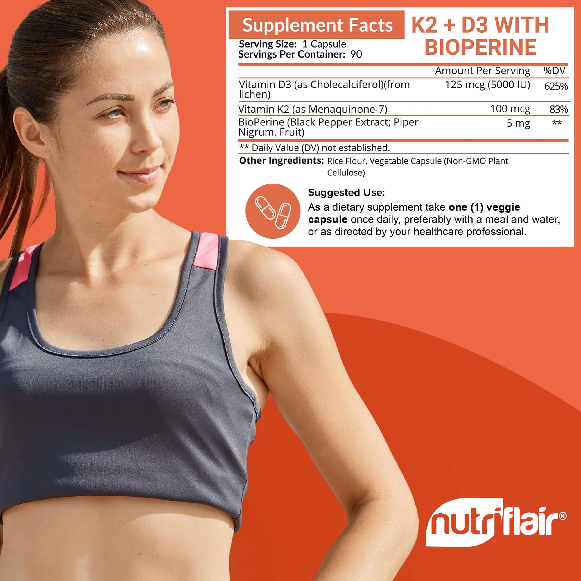Foto 7 pulgar | Suplemento Nutriflair De Vitaminas D3 (5000 Ui/125 Mcg) + K2 (mk7) - Venta Internacional.