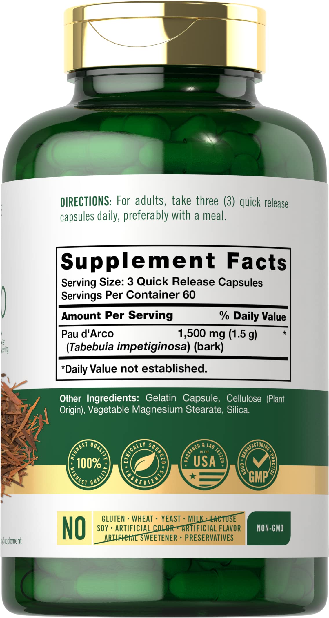 Foto 2 | Suplemento Carlyle Pau D'arco En Cápsulas, 1500 Mg, 180 Unidades - Venta Internacional.