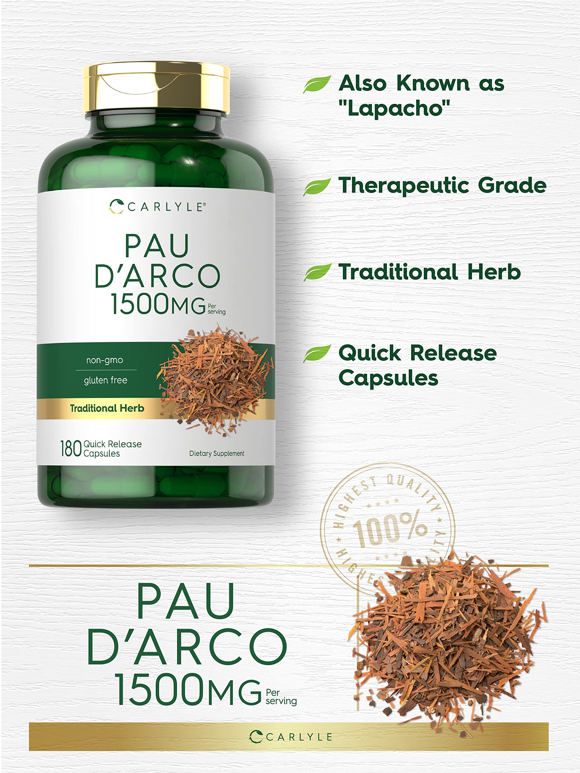 Foto 3 | Suplemento Carlyle Pau D'arco En Cápsulas, 1500 Mg, 180 Unidades - Venta Internacional.