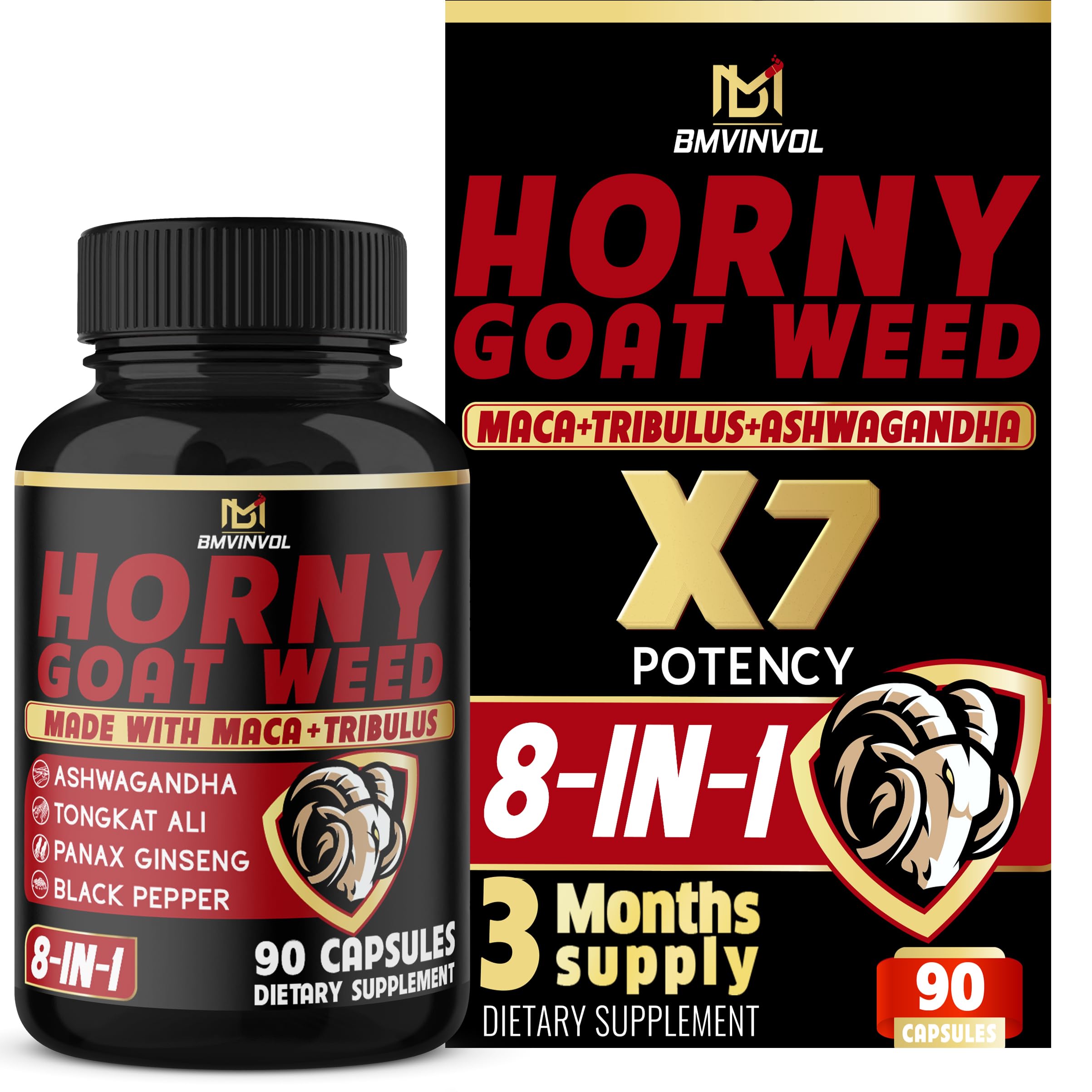 Foto 2 pulgar | Suplemento Bmvinvol Horny Goat Weed Con Maca Y Ginseng, 90 Cápsulas - Venta Internacional.