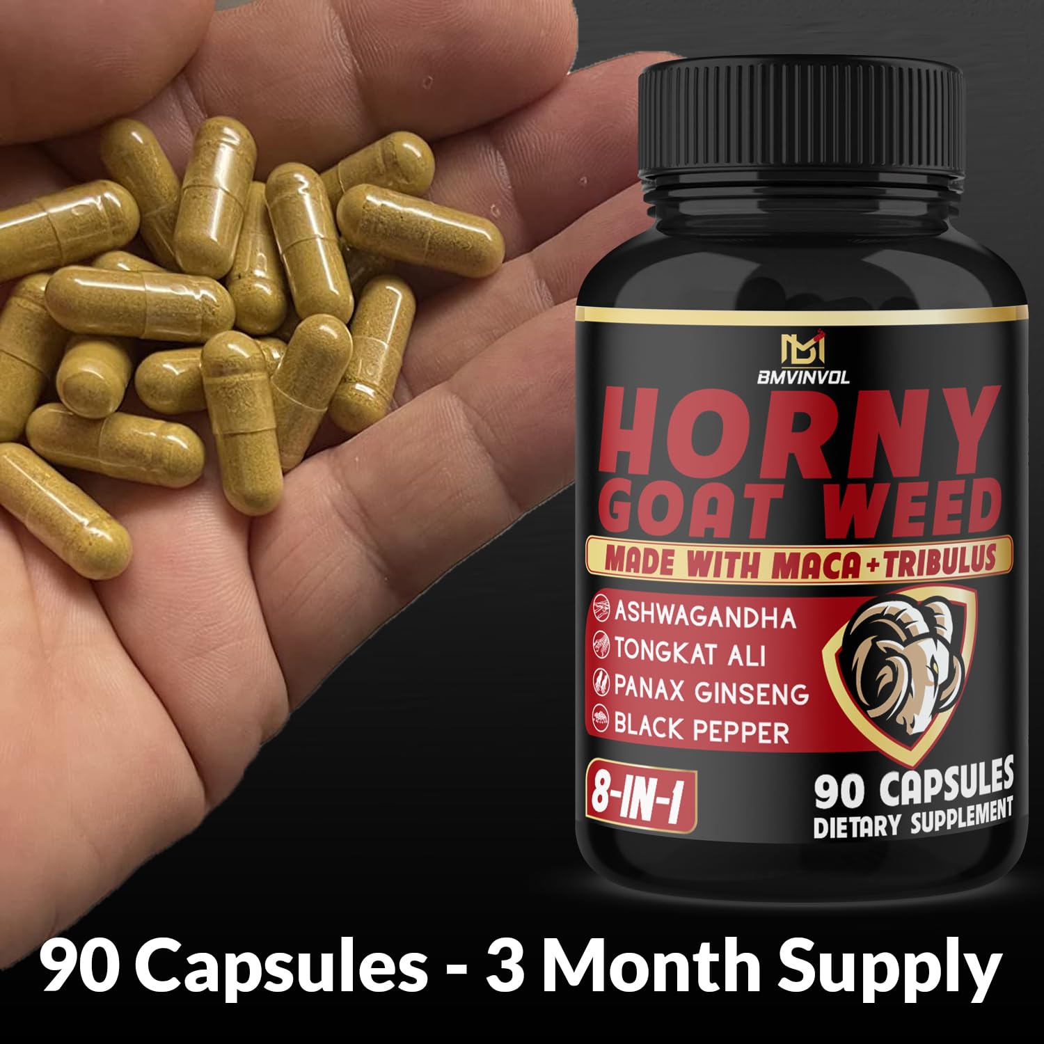 Foto 6 pulgar | Suplemento Bmvinvol Horny Goat Weed Con Maca Y Ginseng, 90 Cápsulas - Venta Internacional.