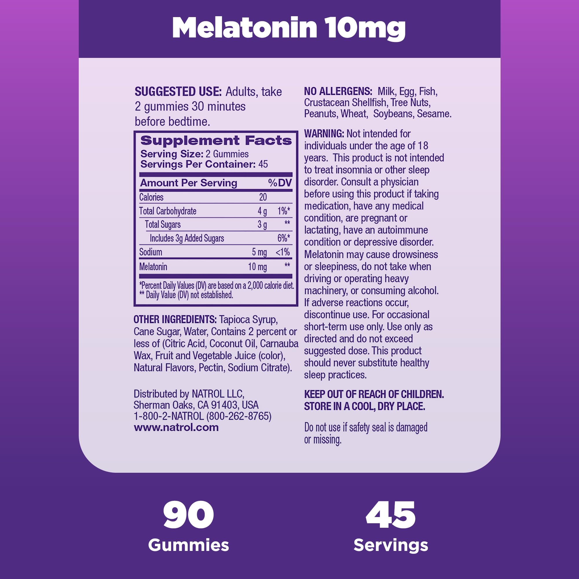 Foto 7 pulgar | Suplemento Natrol De Melatonina, 10 Mg, 90 Gomitas, Suministro Para 45 Días - Venta Internacional.