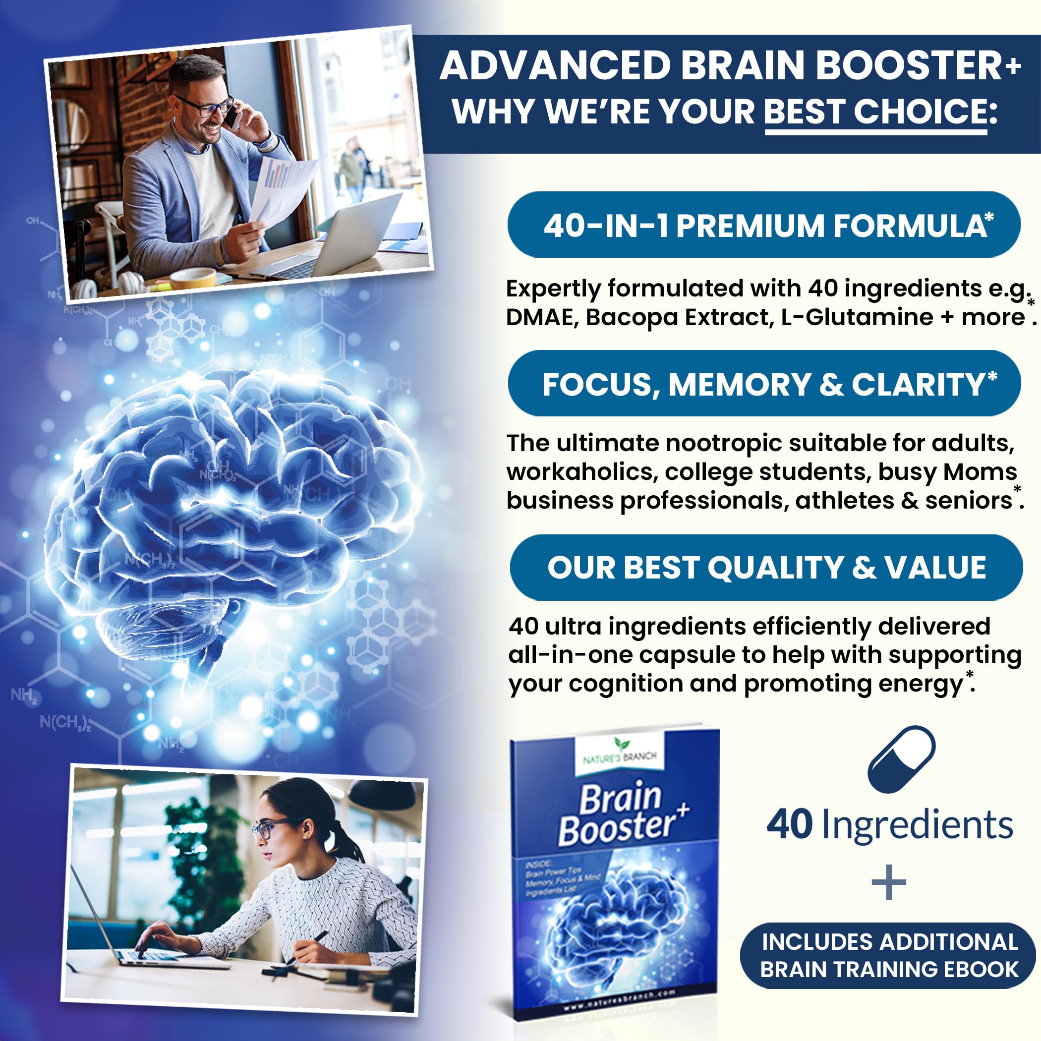 Foto 3 pulgar | Suplementos Brain Booster Nature's Branch Advanced, 60 Píldoras - Venta Internacional.