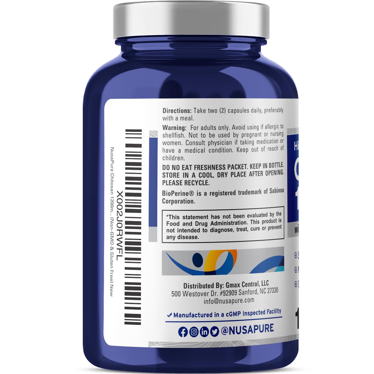 Foto 4 pulgar | Suplemento Nusapure Chitosan 1200 Mg 150 Cápsulas Con Bioperine - Venta Internacional.