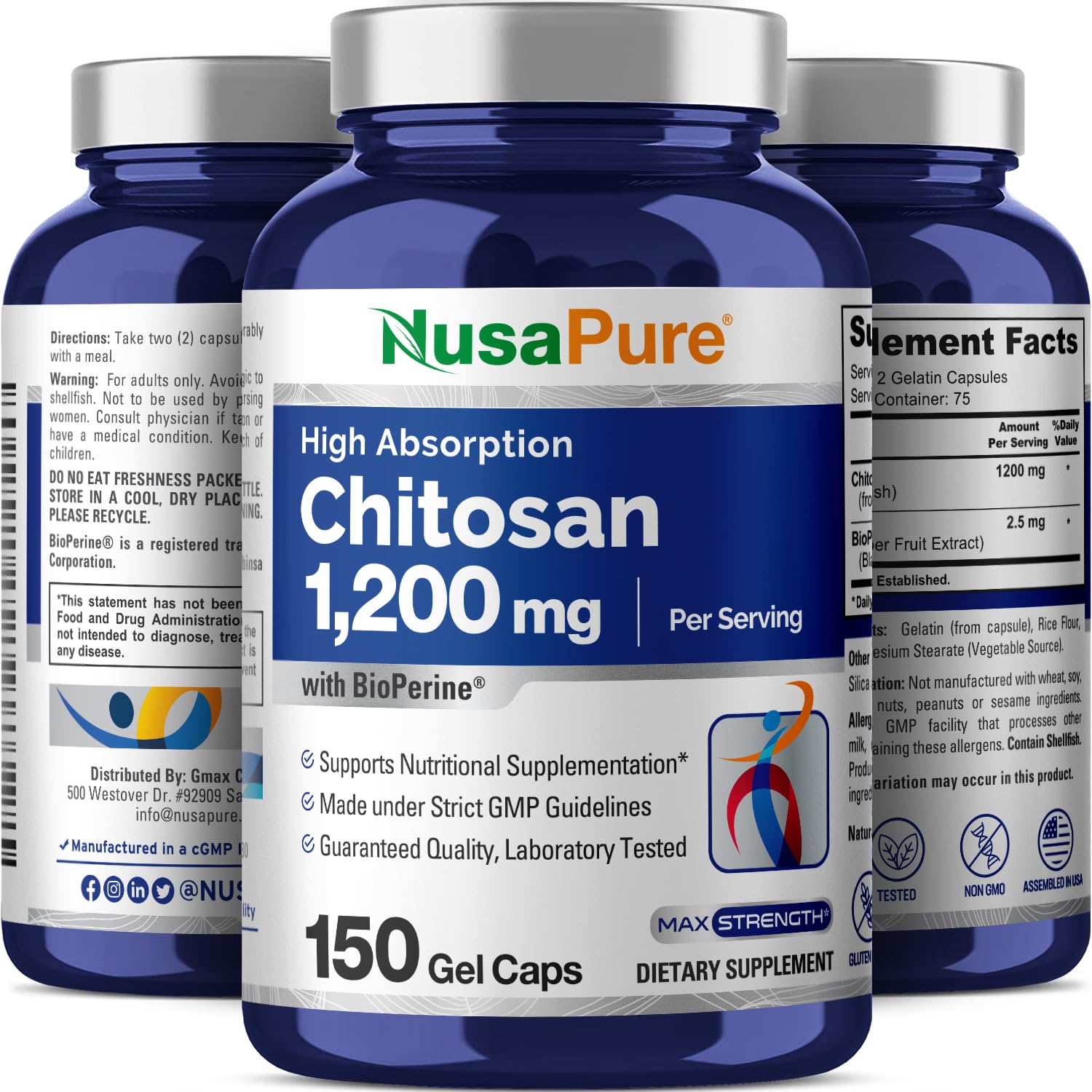 Foto 5 pulgar | Suplemento Nusapure Chitosan 1200 Mg 150 Cápsulas Con Bioperine - Venta Internacional.