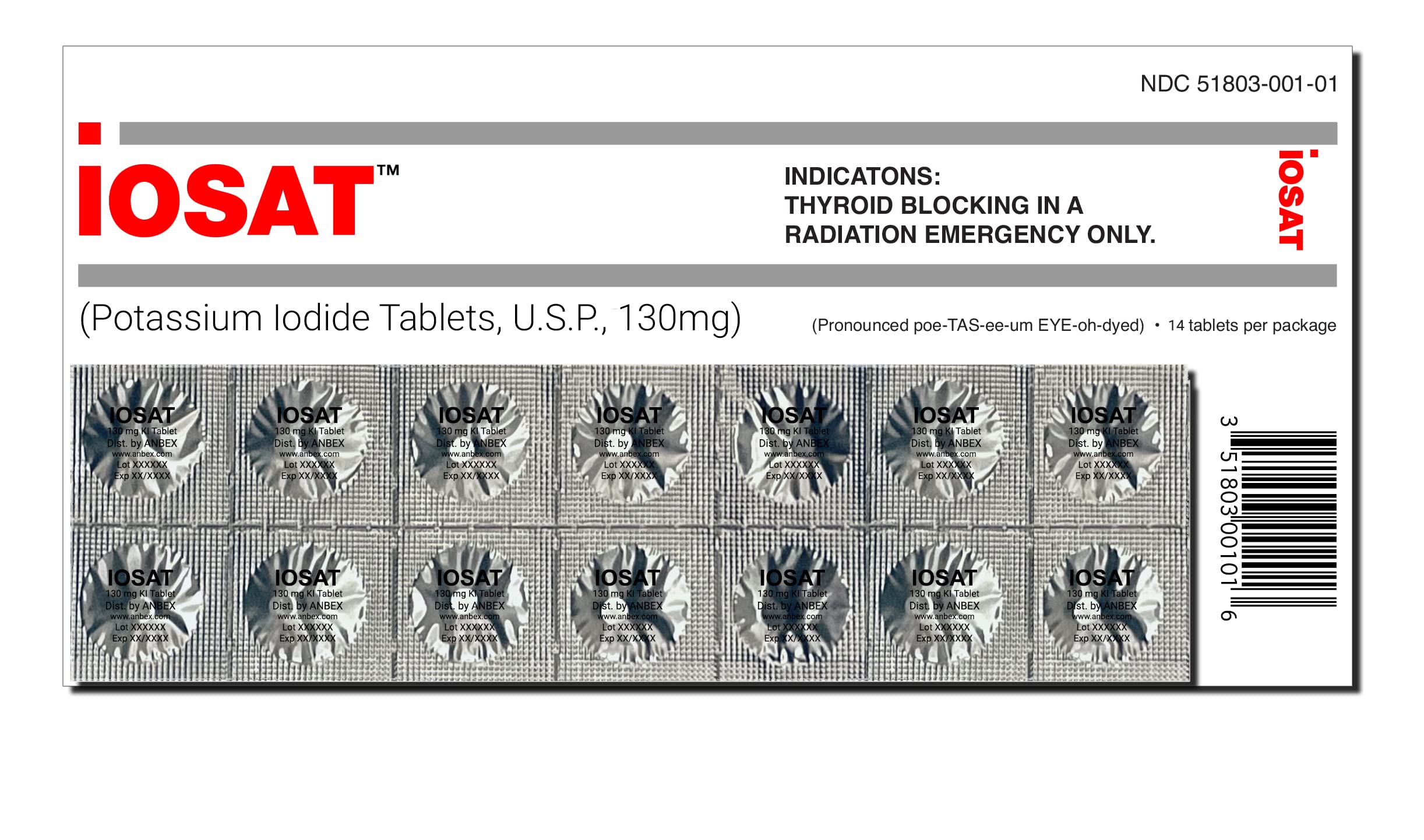 Foto 2 pulgar | Tabletas De Yoduro De Potasio Iosat 130 Mg - 14 Tabletas - Venta Internacional.