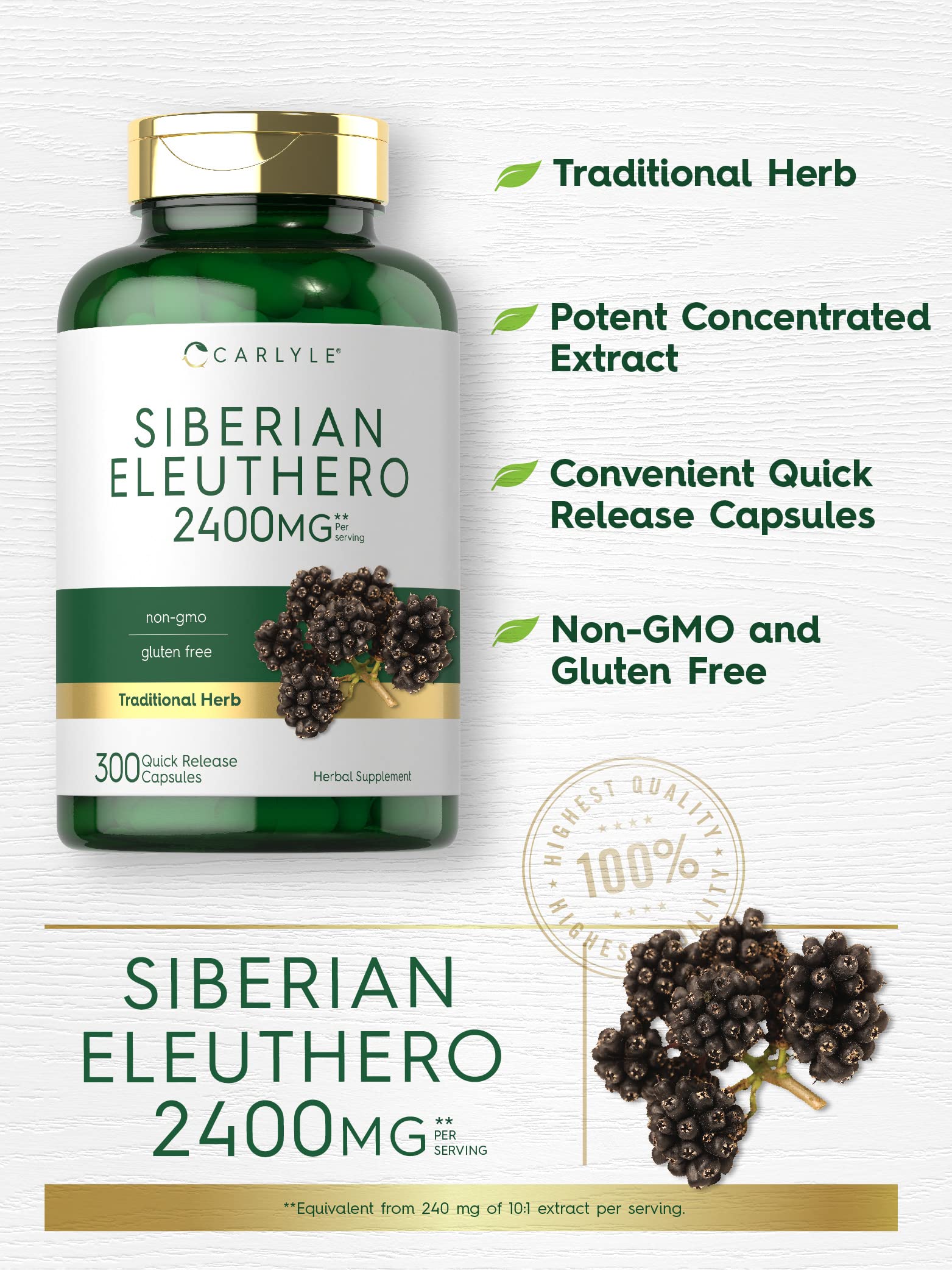 Foto 4 pulgar | Suplemento Carlyle Siberian Eleuthero 2400 Mg 300 Cápsulas - Venta Internacional.
