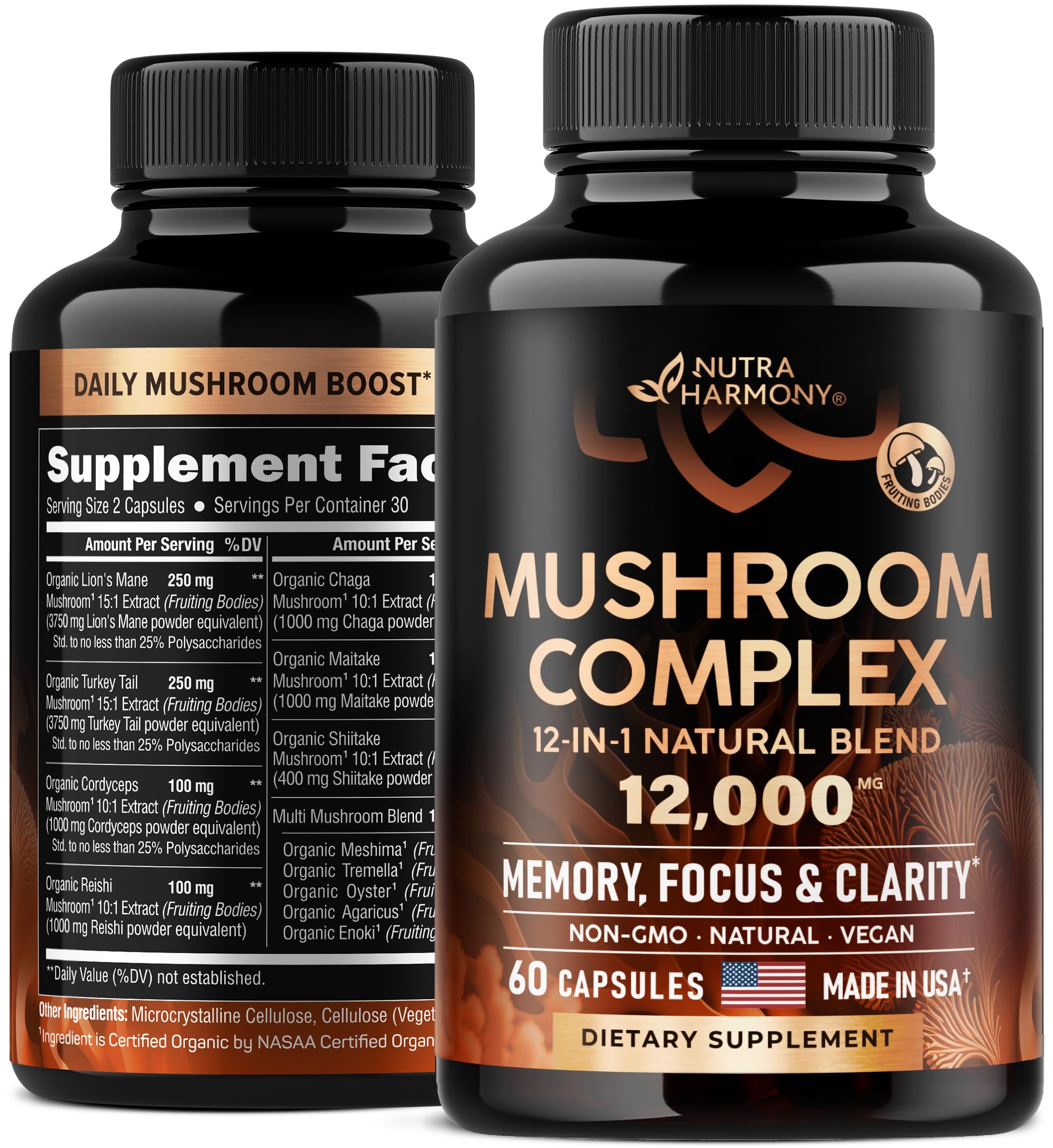 Foto 2 pulgar | Suplemento Del Complejo De Hongos 12 En 1 Nutraharmony De 1200 Mg - Venta Internacional.