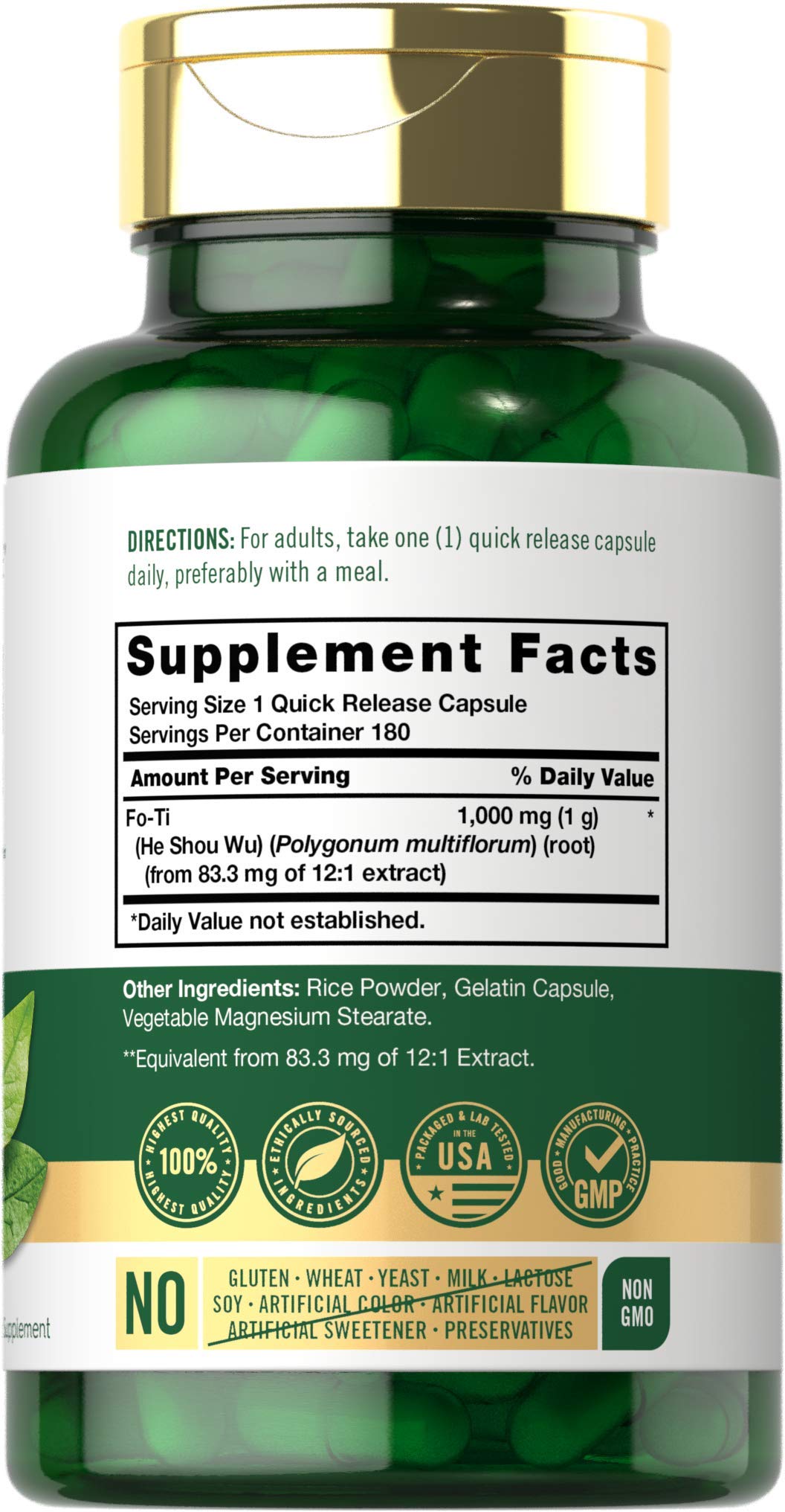 Foto 3 pulgar | Suplemento Carlyle Fo-ti 1000 Mg 180 Cápsulas De Raíz De He-shou-wu - Venta Internacional.