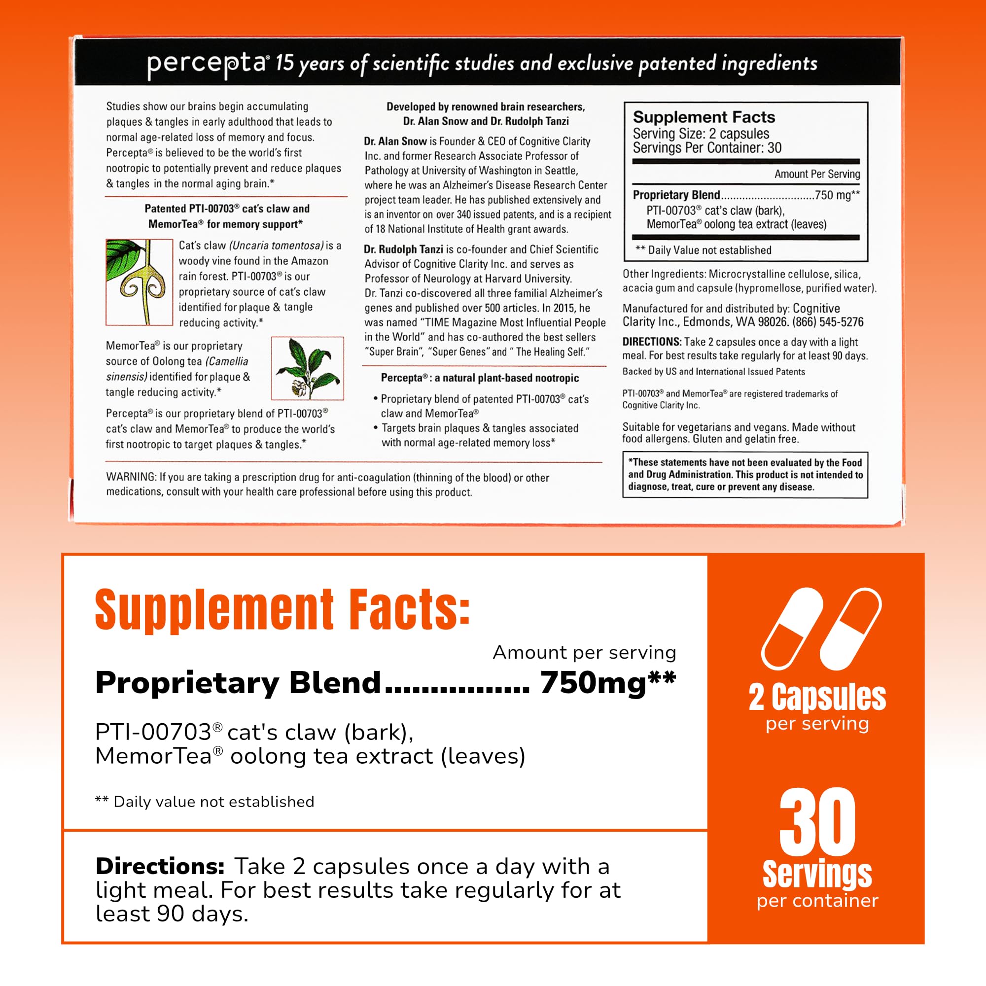 Foto 3 pulgar | Supplement Percepta, Soporte Para La Memoria A Base De Plantas, Suministro Para 30 Días - Venta Internacional.