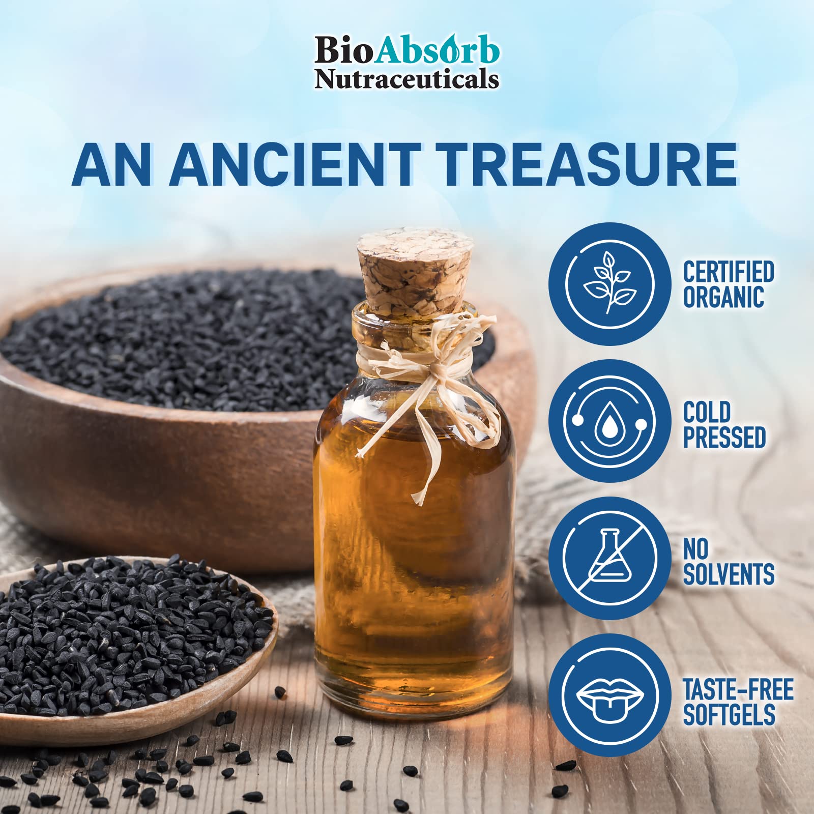 Foto 4 pulgar | Suministro De Aceite De Semilla Negra Orgánico Supplement Bio Absorb Para 82 Días - Venta Internacional.