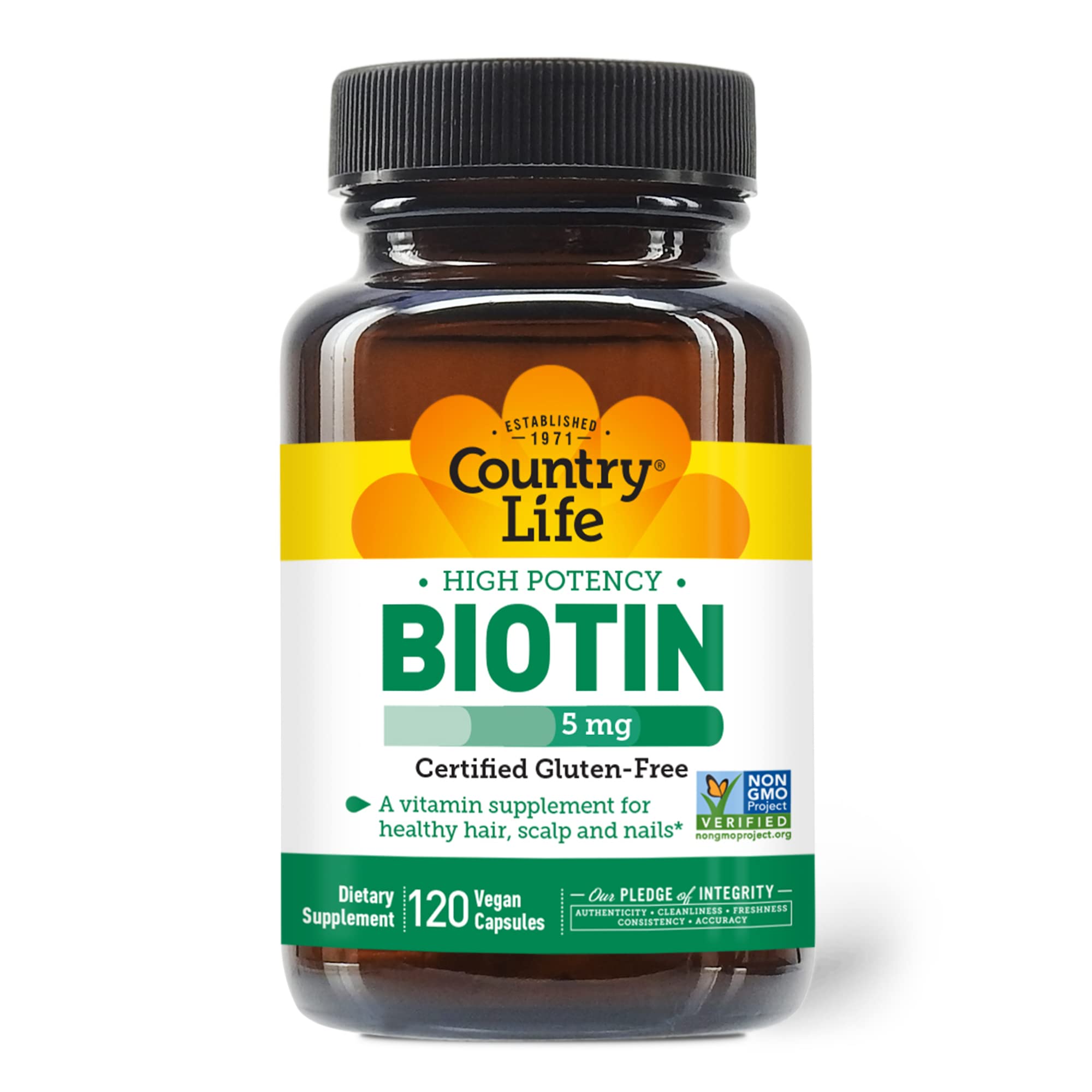 Foto 2 pulgar | Suplemento Country Life De Biotina De Alta Potencia, 5 Mg, 120 Cápsulas Veganas - Venta Internacional.