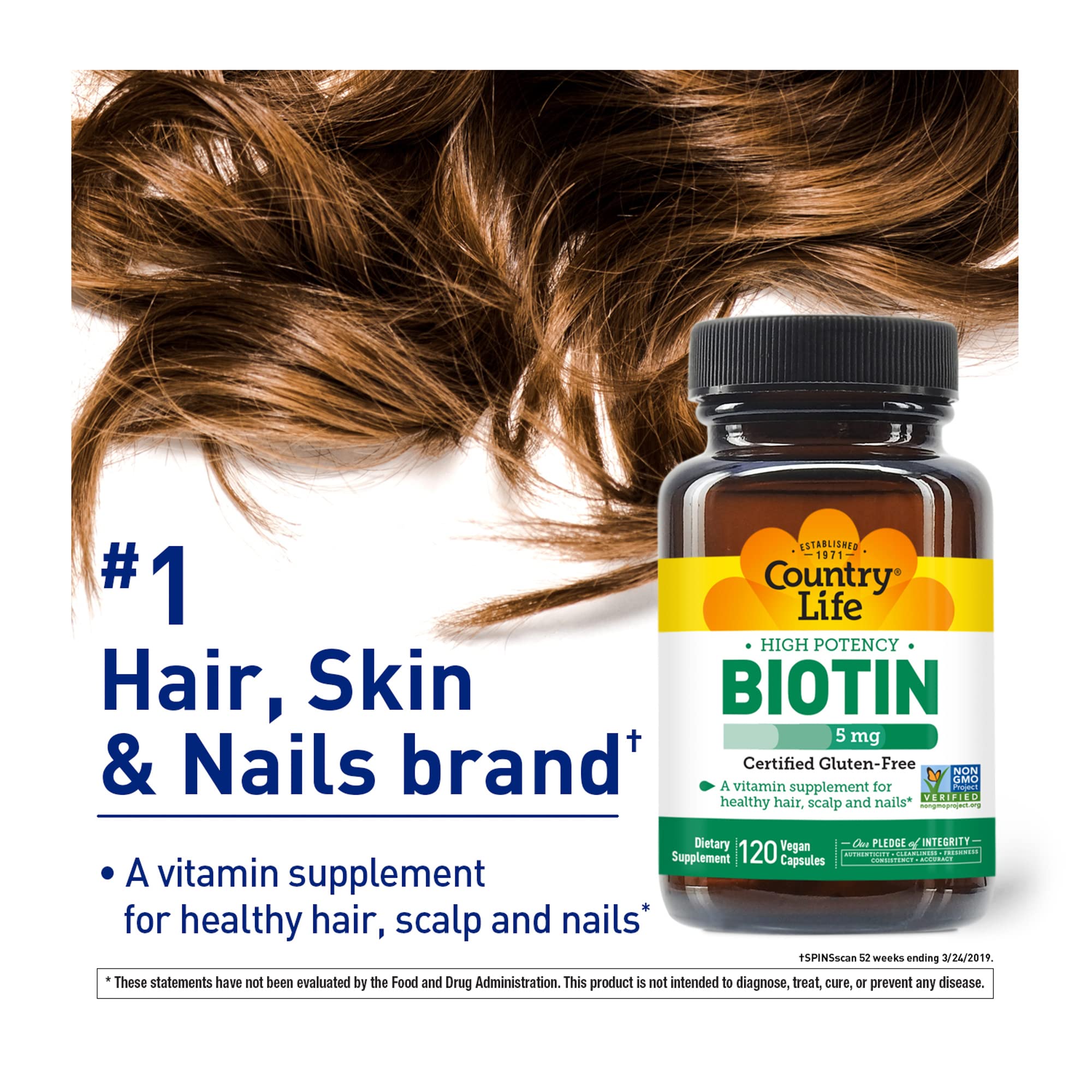 Foto 4 | Suplemento Country Life De Biotina De Alta Potencia, 5 Mg, 120 Cápsulas Veganas - Venta Internacional.