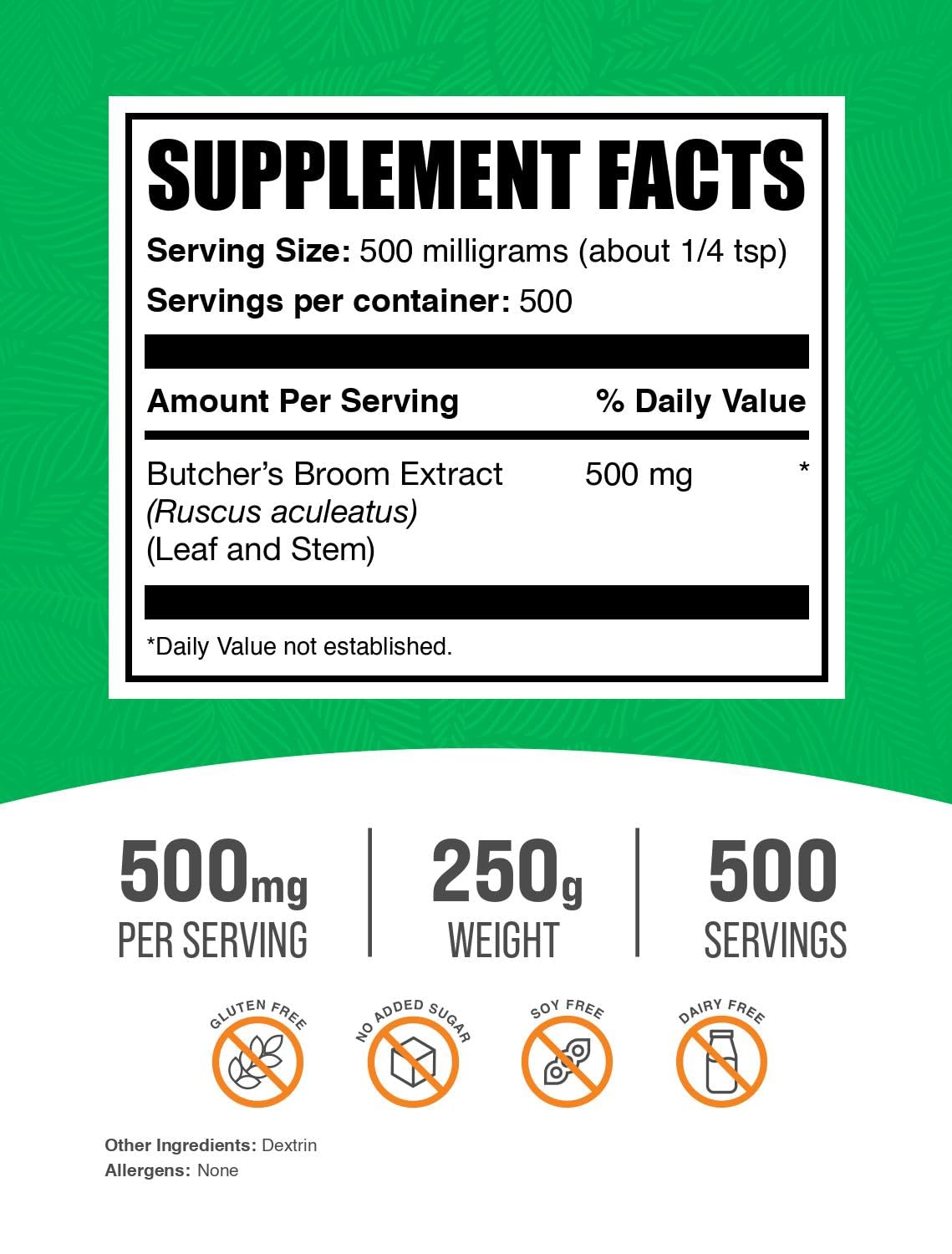 Foto 3 pulgar | Suplemento Bulksupplements.com Extracto De Escoba De Carnicero En Polvo 250 G - Venta Internacional.
