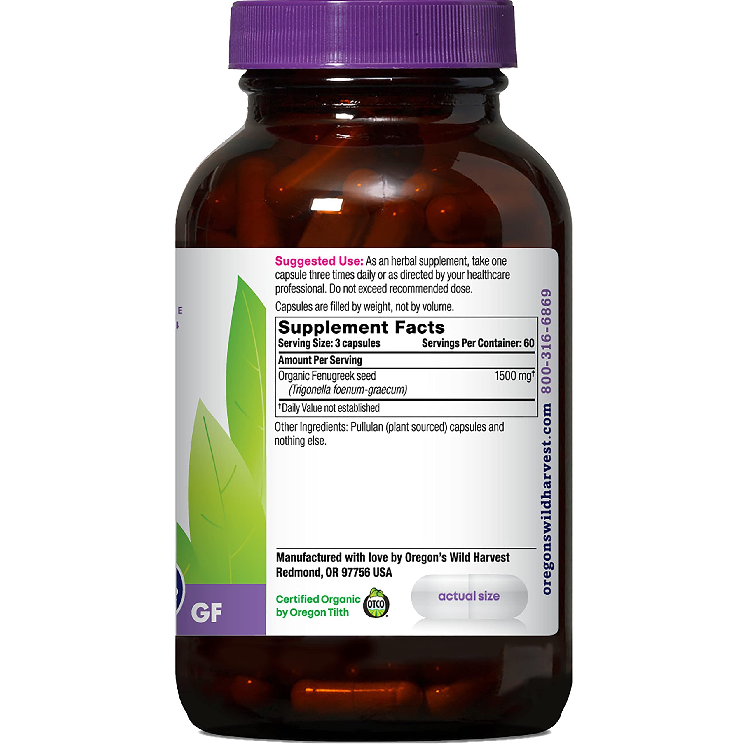 Foto 2 | Suplementos: Cápsulas De Alholva Wild Harvest De Oregon, 180 Unidades - Venta Internacional.