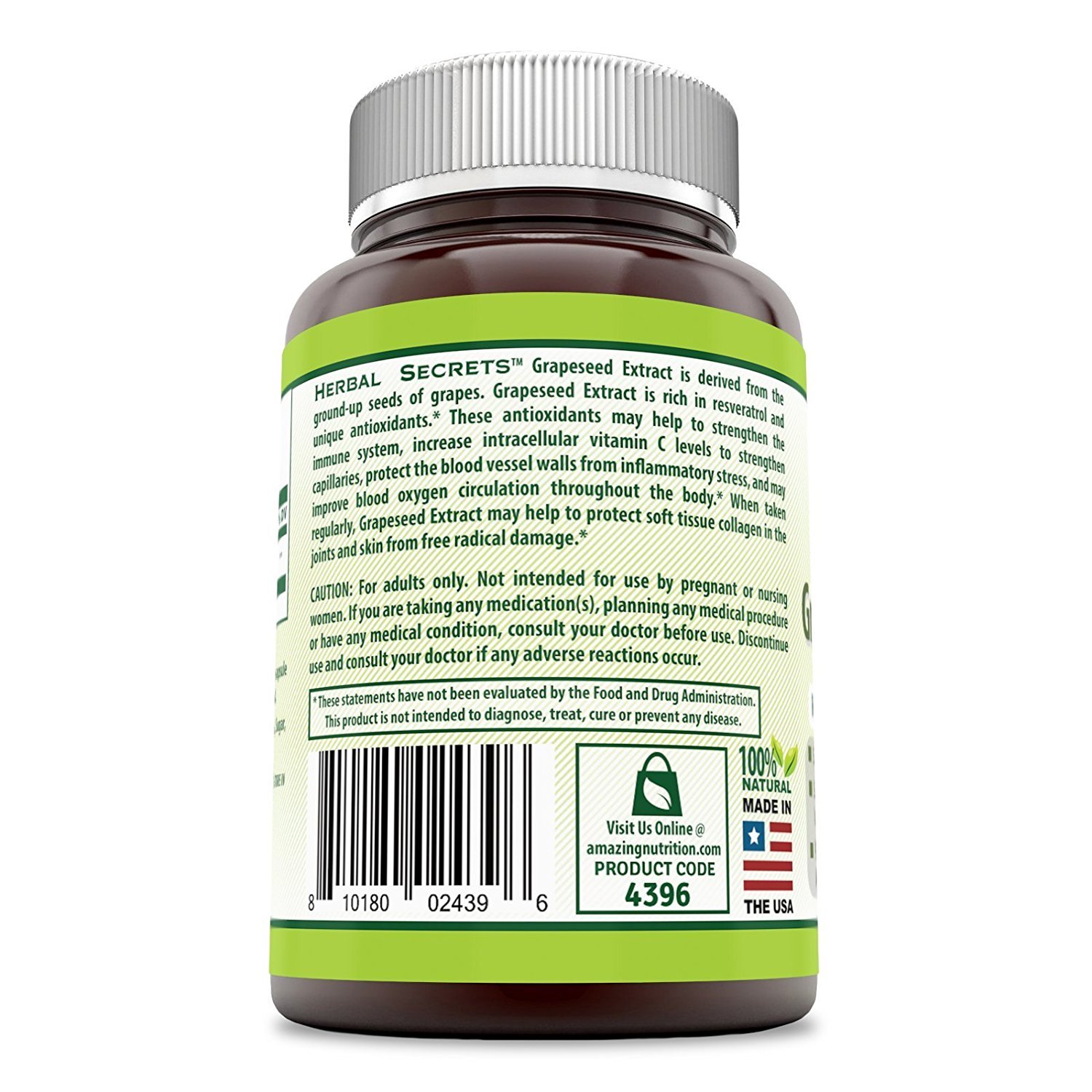 Foto 3 pulgar | Suplemento De Extracto De Semilla De Uva Herbal Secrets 400 Mg 120 Cápsulas - Venta Internacional.