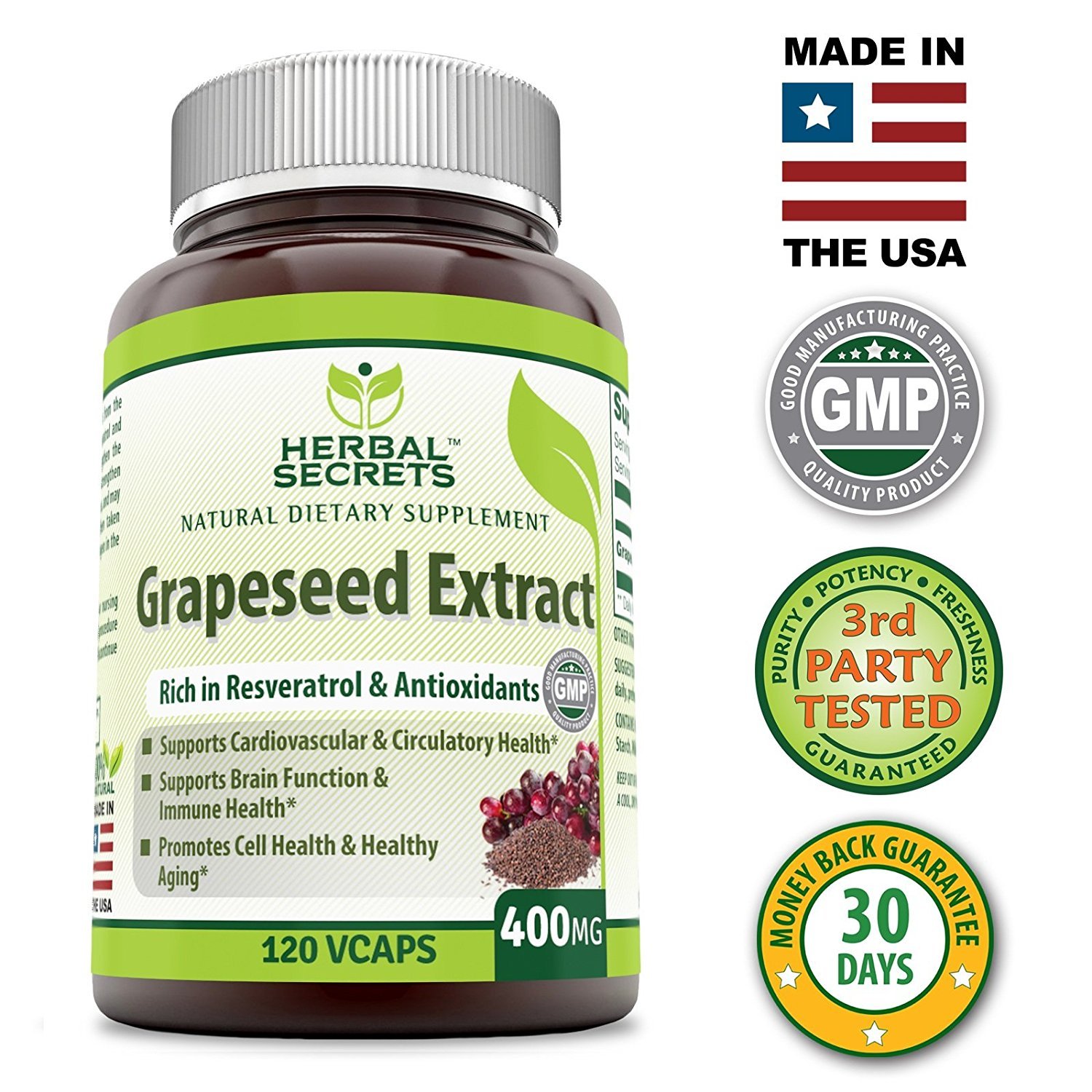 Foto 4 | Suplemento De Extracto De Semilla De Uva Herbal Secrets 400 Mg 120 Cápsulas - Venta Internacional.