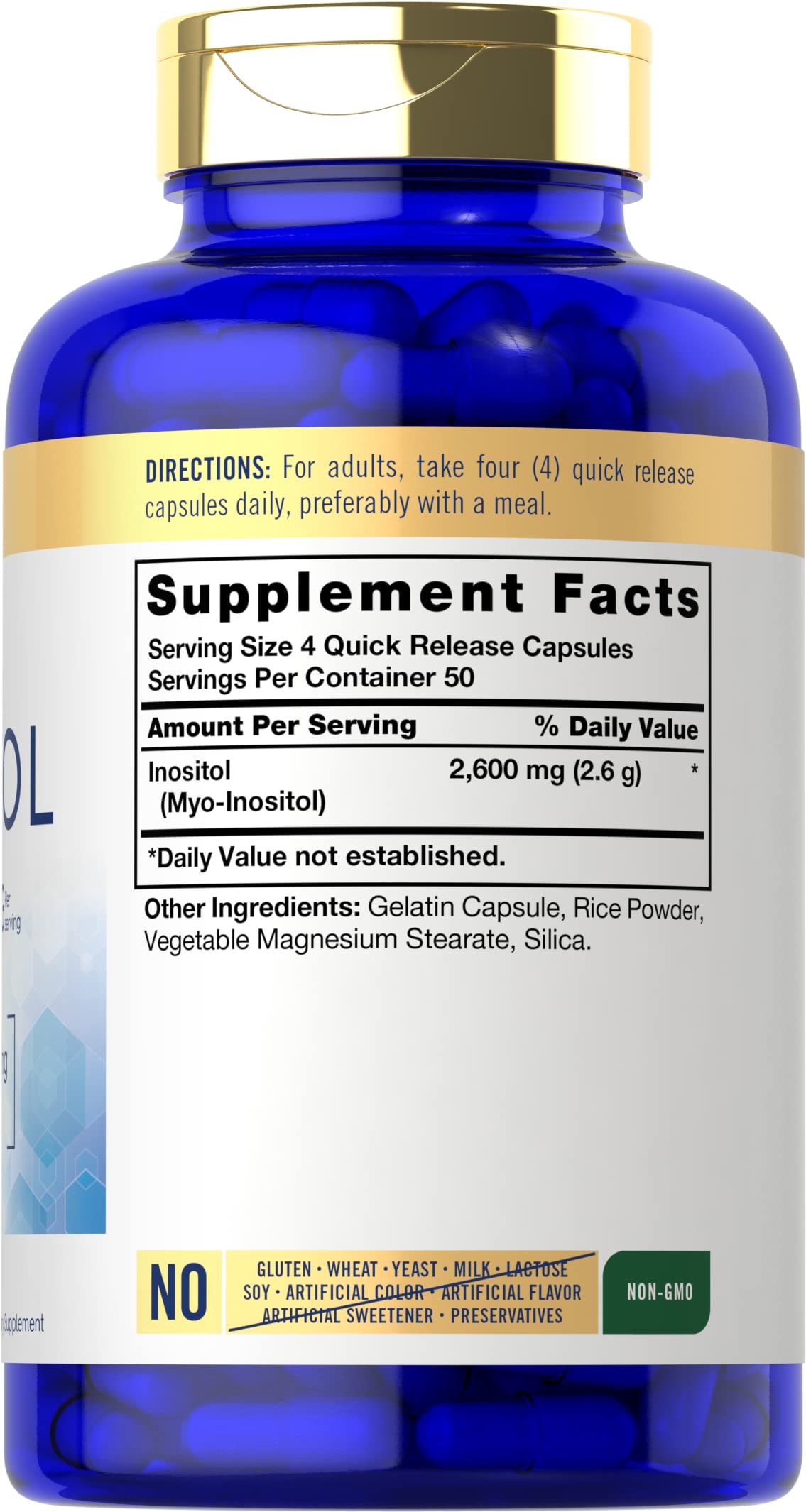 Foto 3 pulgar | Suplemento Carlyle, Cápsulas De Inositol, 2600 Mg, 200 Unidades - Venta Internacional.
