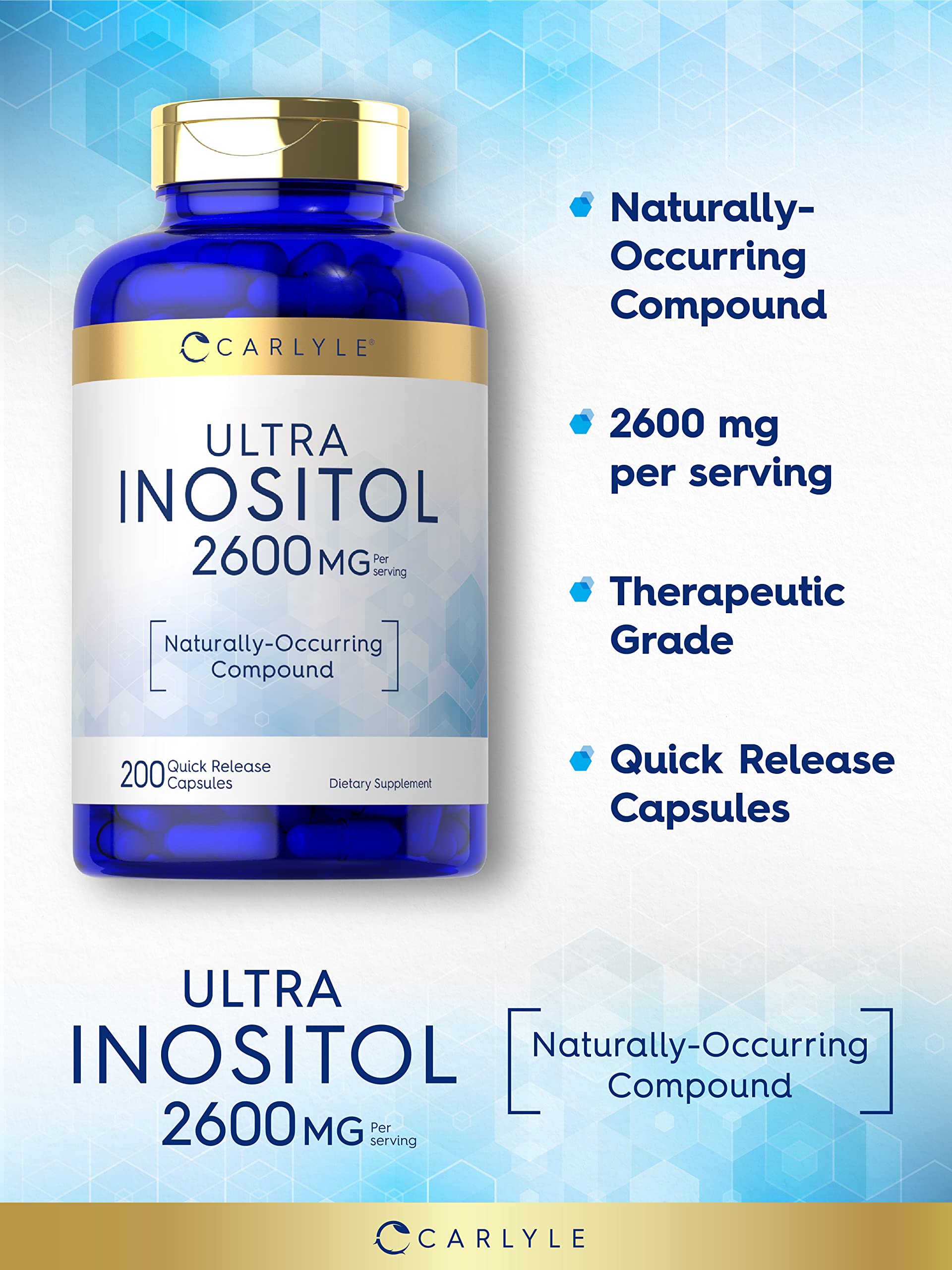 Foto 3 | Suplemento Carlyle, Cápsulas De Inositol, 2600 Mg, 200 Unidades - Venta Internacional.