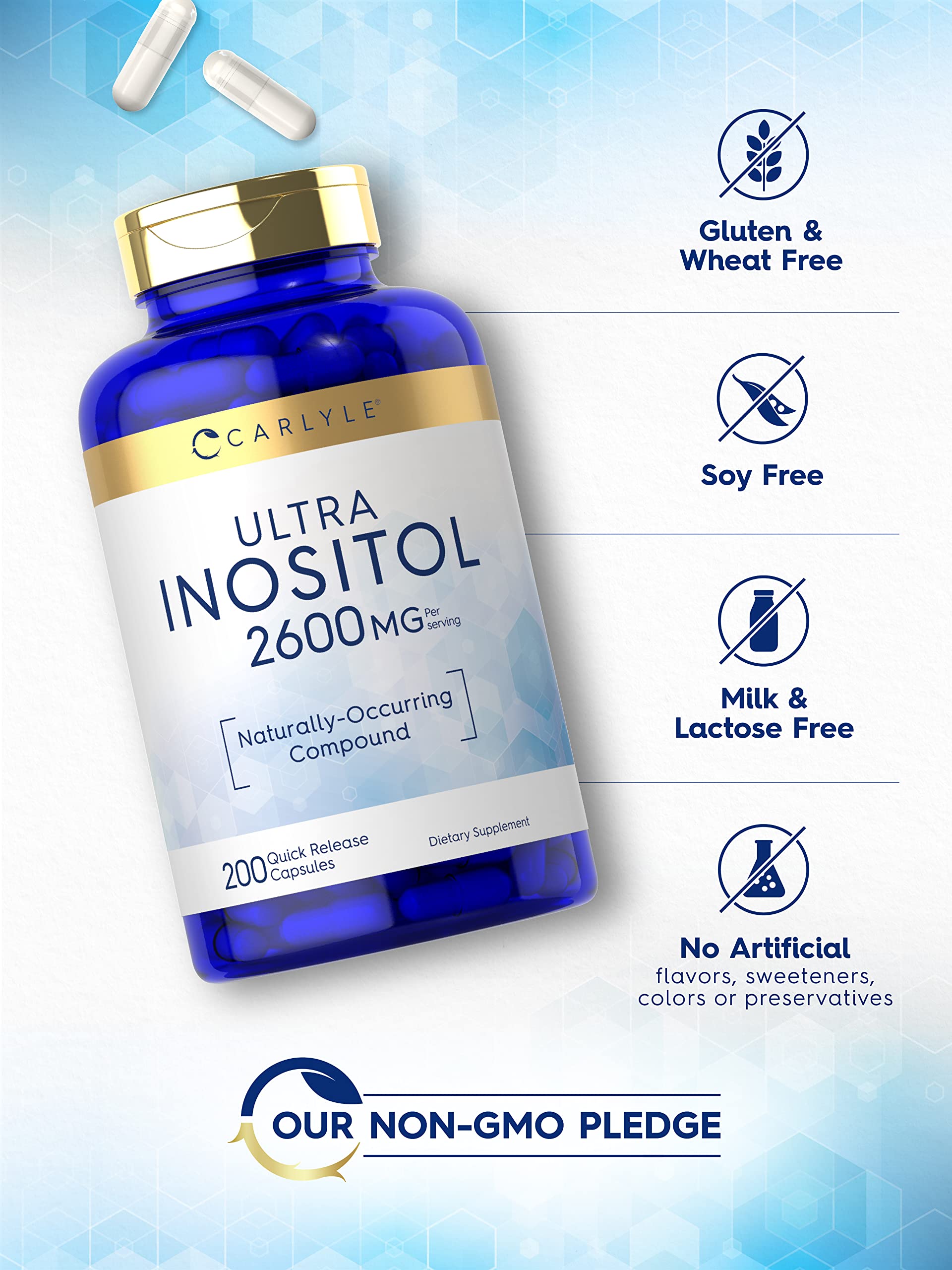 Foto 4 | Suplemento Carlyle, Cápsulas De Inositol, 2600 Mg, 200 Unidades - Venta Internacional.
