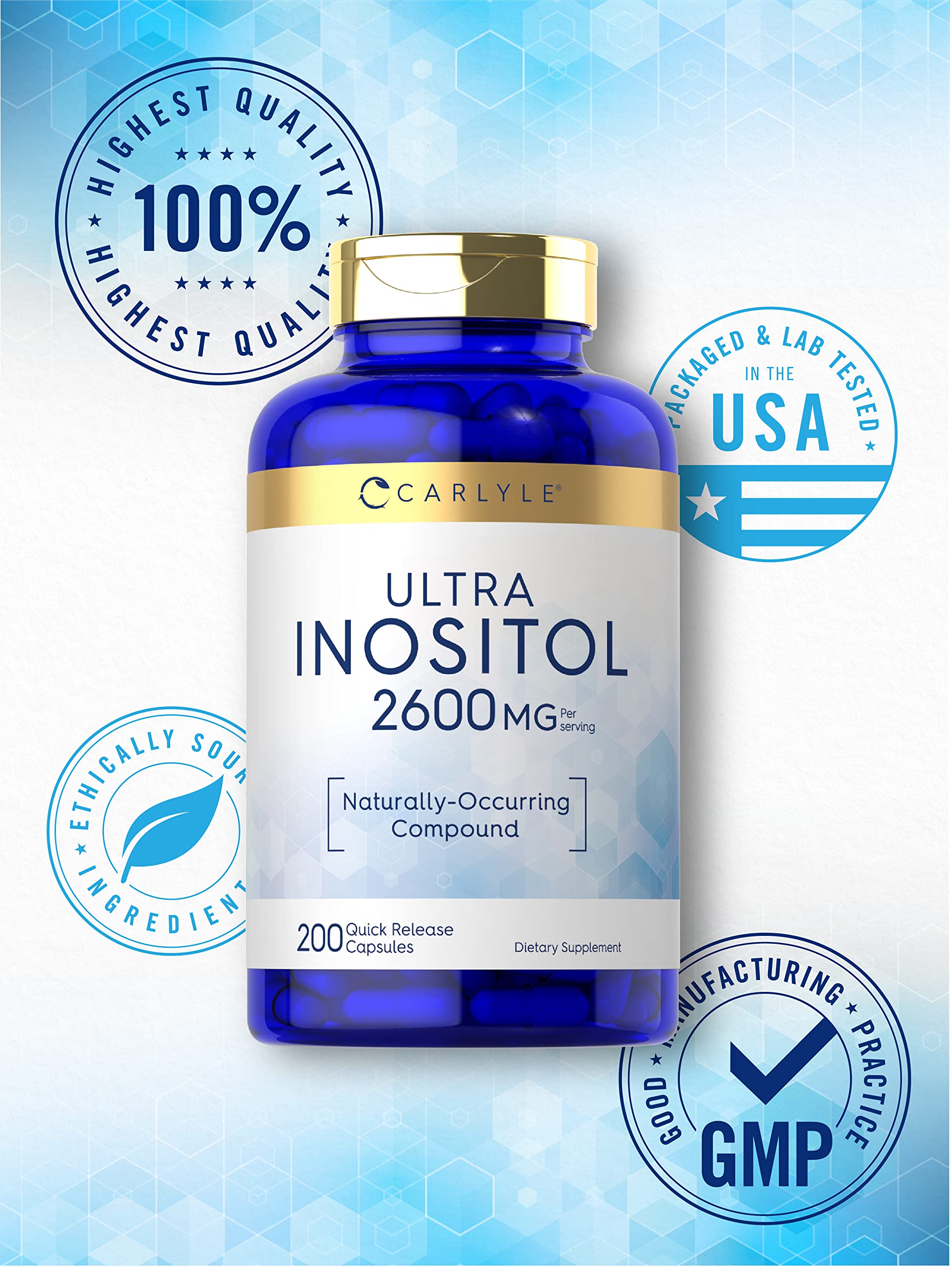 Foto 5 | Suplemento Carlyle, Cápsulas De Inositol, 2600 Mg, 200 Unidades - Venta Internacional.