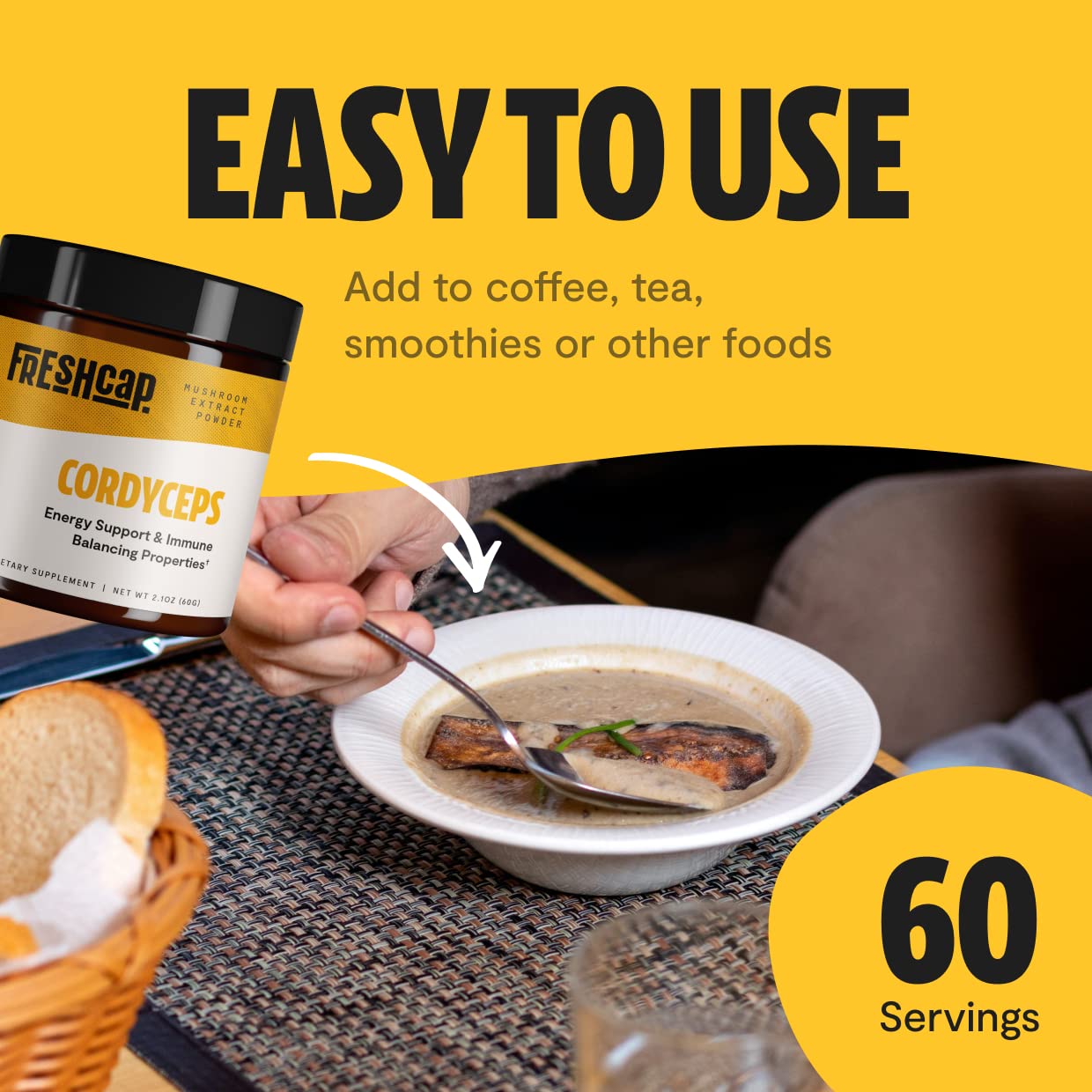 Foto 5 | Suplemento De Extracto Orgánico De Hongos Cordyceps Freshcap 60 G - Venta Internacional.