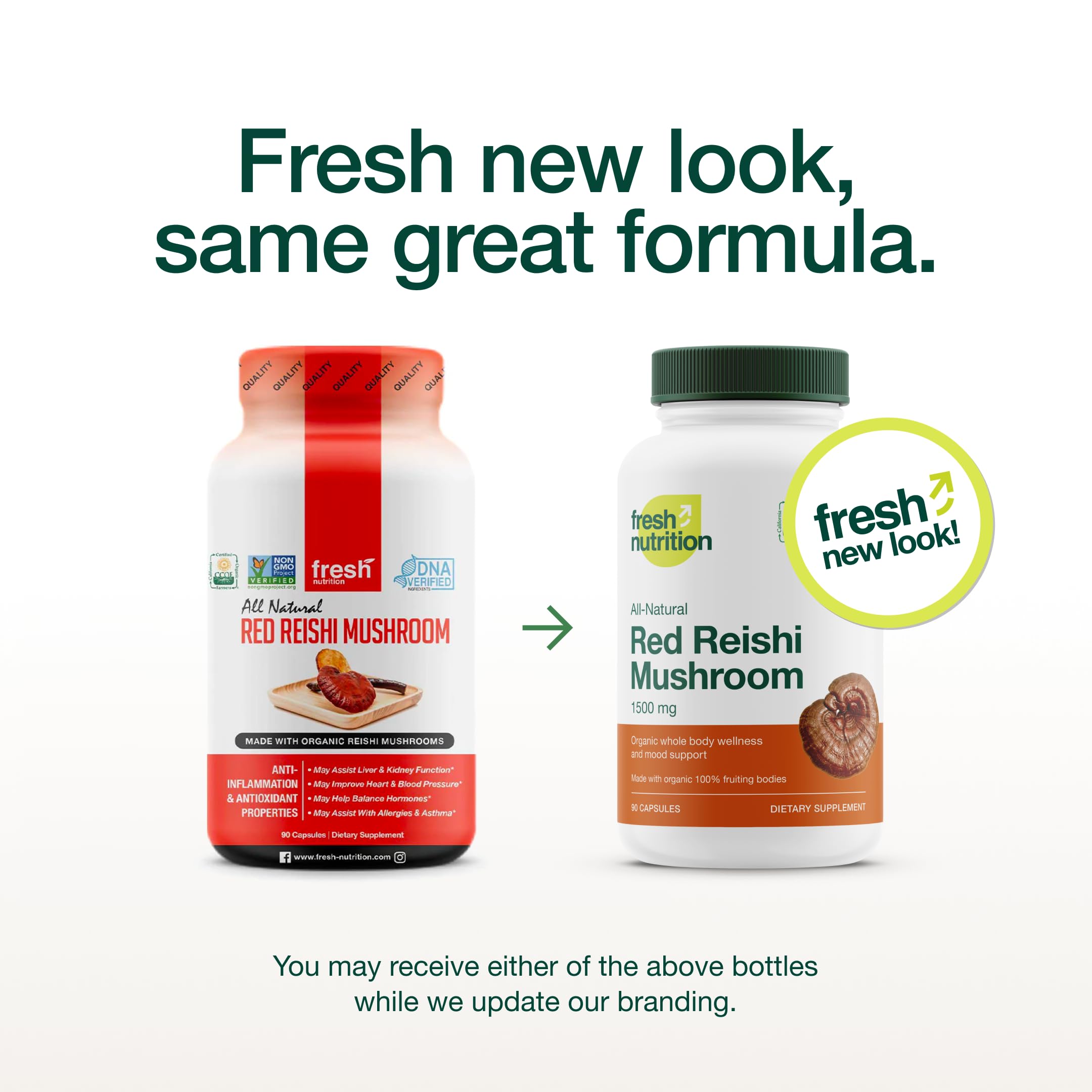 Foto 3 pulgar | Suplemento Fresh Nutrition, Hongo Reishi, 1500 Mg, 90 Cápsulas - Venta Internacional.