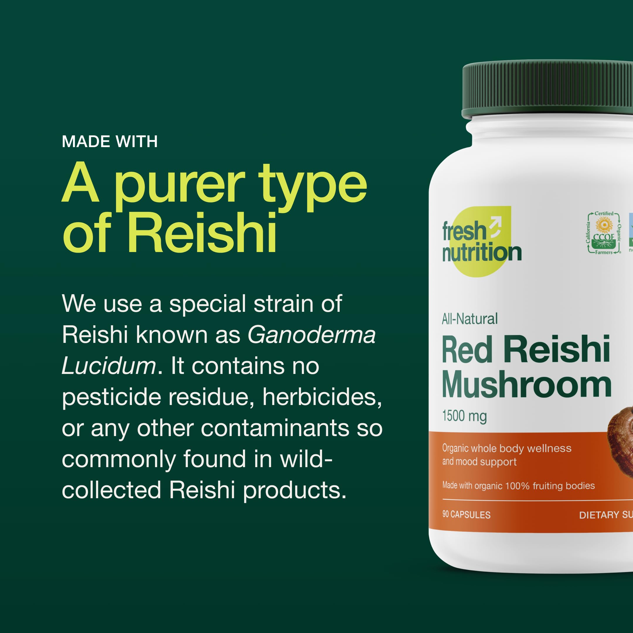 Foto 4 pulgar | Suplemento Fresh Nutrition, Hongo Reishi, 1500 Mg, 90 Cápsulas - Venta Internacional.