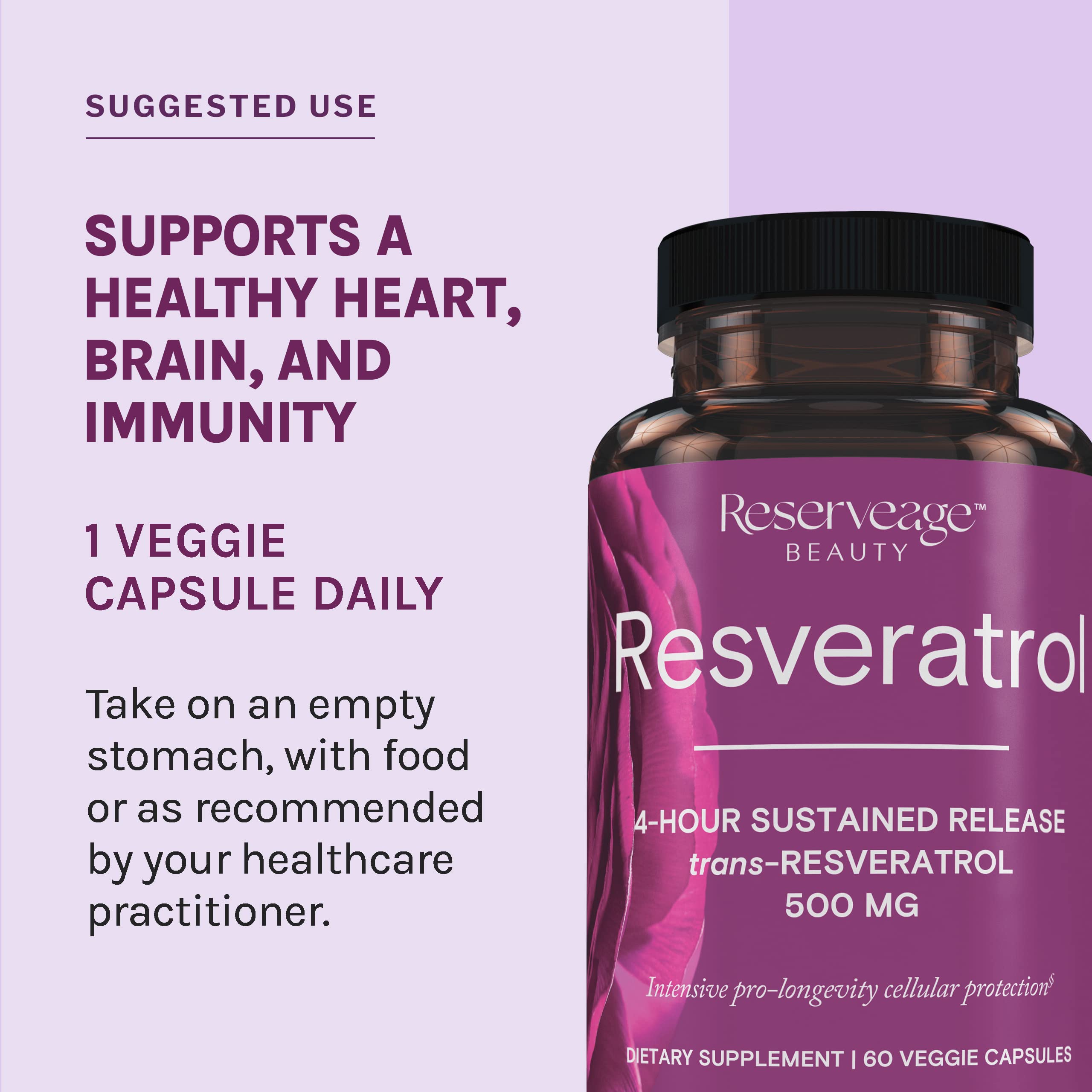 Foto 6 pulgar | Suplemento Reserveage Beauty Resveratrol 500 Mg 60 Cápsulas - Venta Internacional.