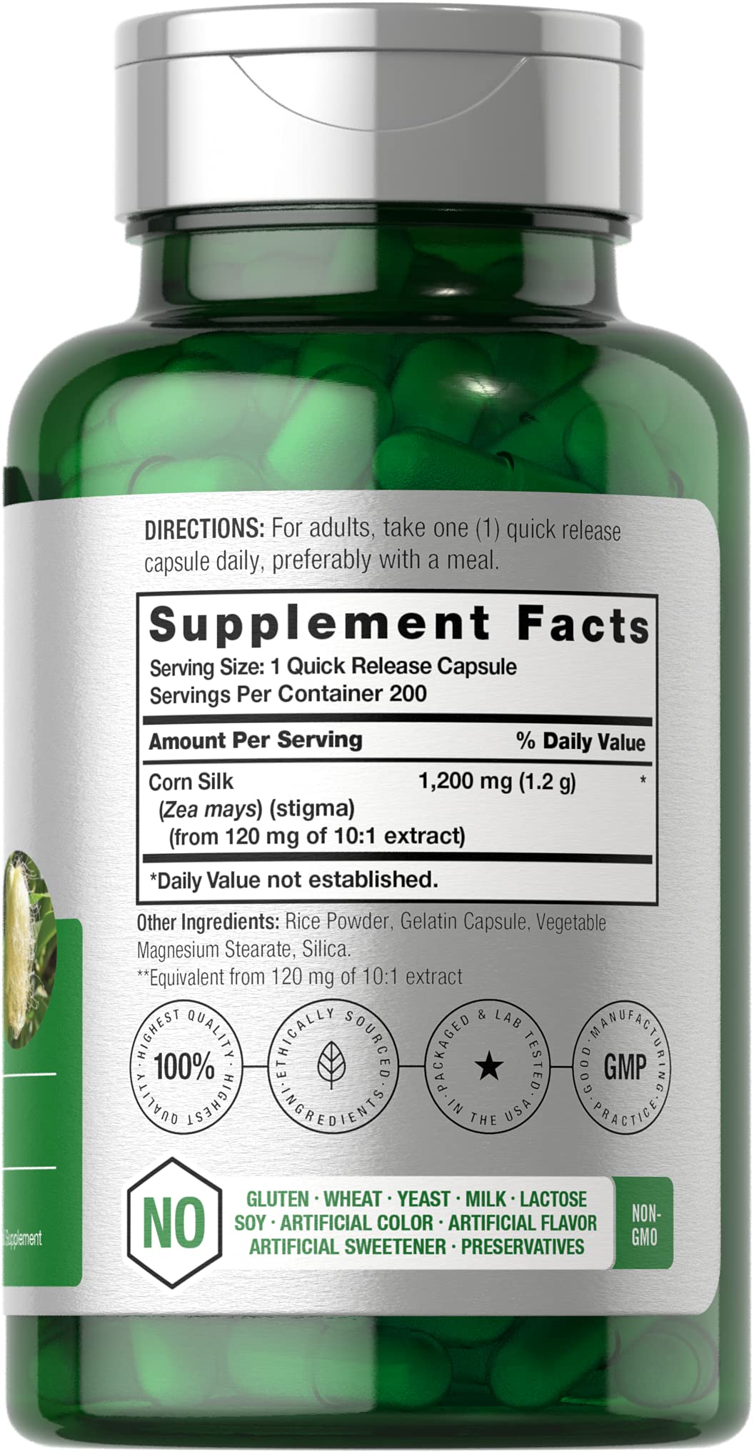 Foto 3 pulgar | Suplemento Horbäach Corn Silk Cápsulas de 1200 Mg 200 Cápsulas - Venta Internacional