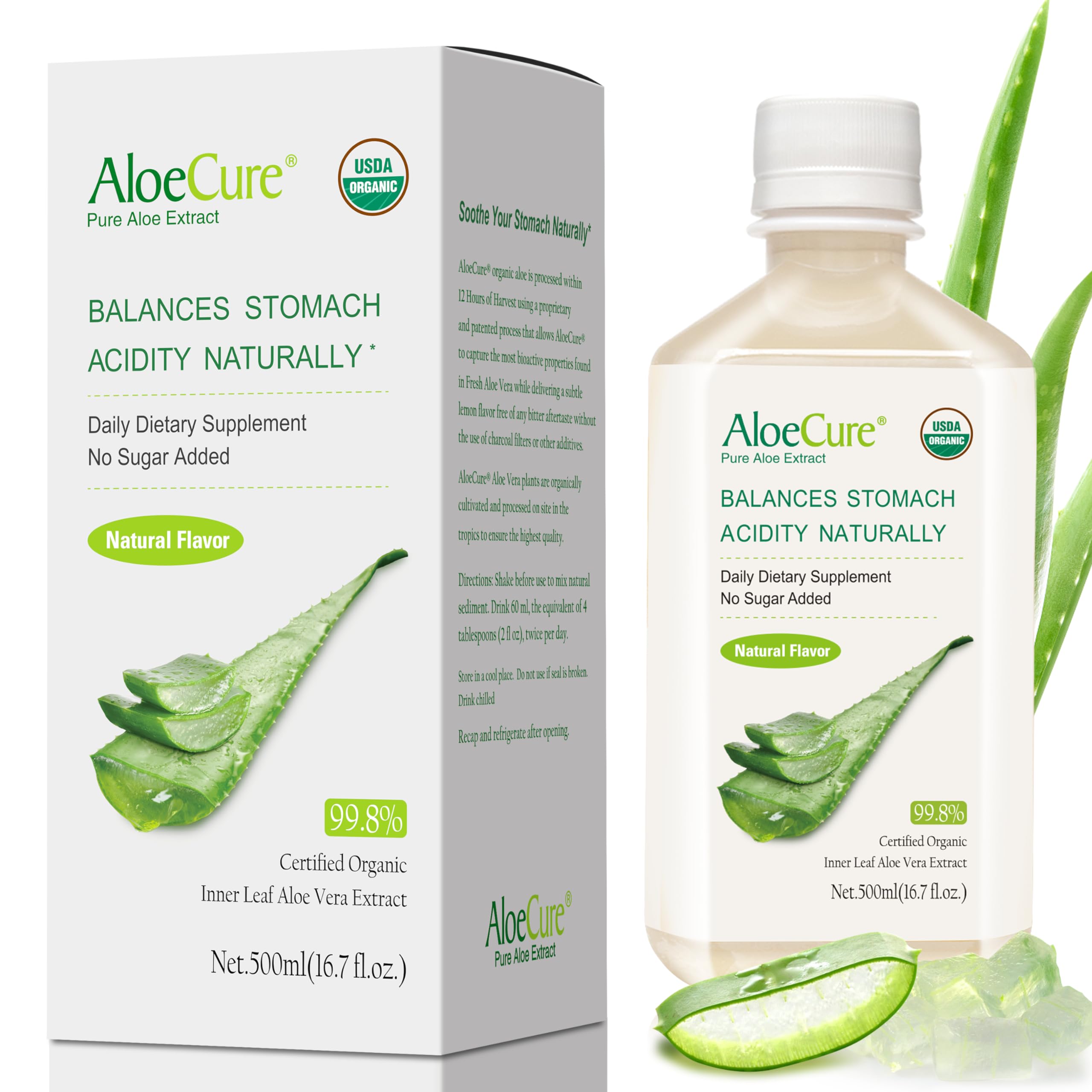 Zumo De Aloe Vera Aloecure Usda Organic, Suplemento Digestivo De 500 Ml - Venta Internacional.