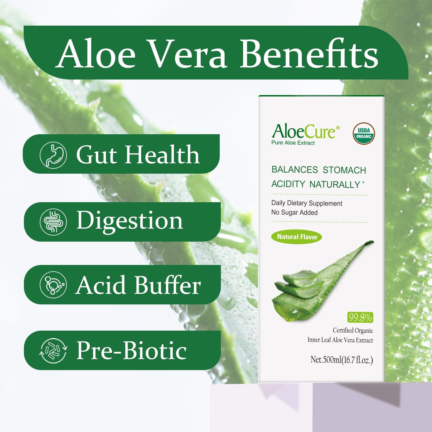 Foto 3 pulgar | Zumo De Aloe Vera Aloecure Usda Organic, Suplemento Digestivo De 500 Ml - Venta Internacional.