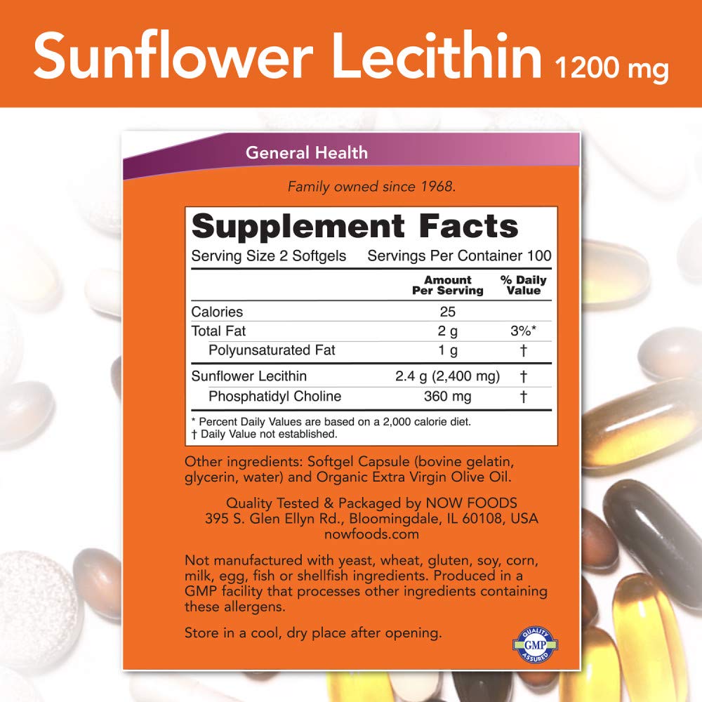 Foto 2 | Suplemento Now Foods, Lecitina De Girasol, 1200 Mg, 200 Cápsulas Blandas - Venta Internacional.