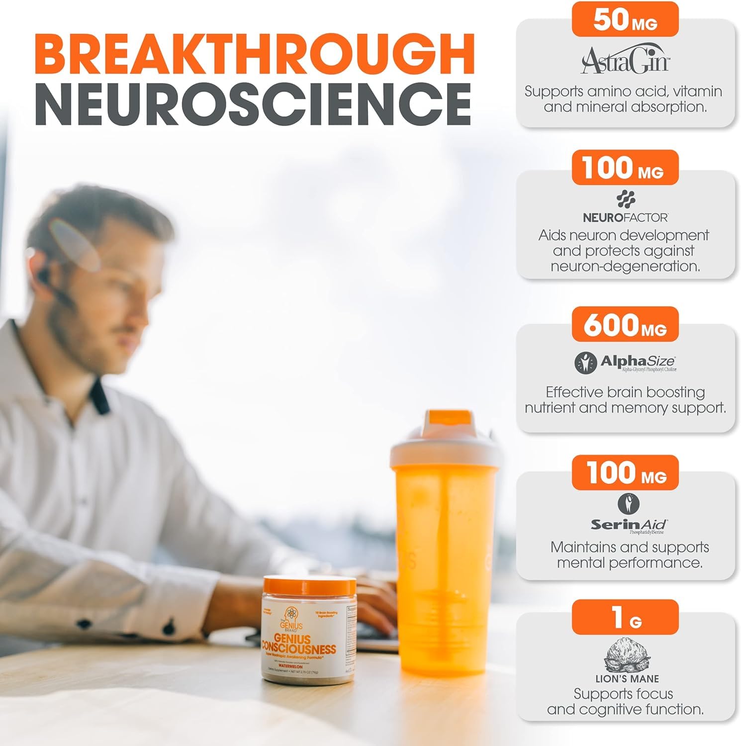 Foto 4 pulgar | Suplemento Genius Consciousness Brain En Polvo Con Sabor A Mango - Venta Internacional.