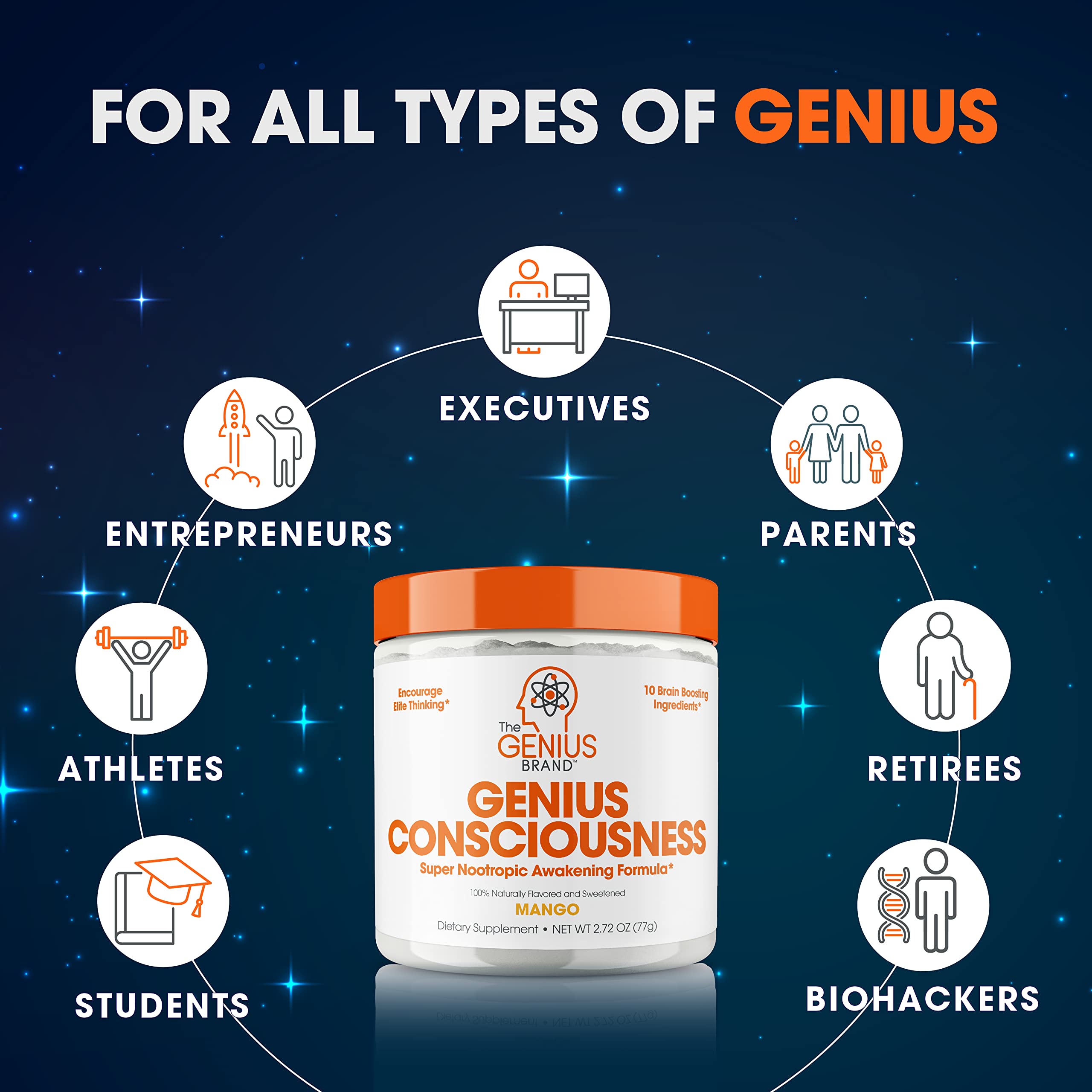 Foto 7 pulgar | Suplemento Genius Consciousness Brain En Polvo Con Sabor A Mango - Venta Internacional.