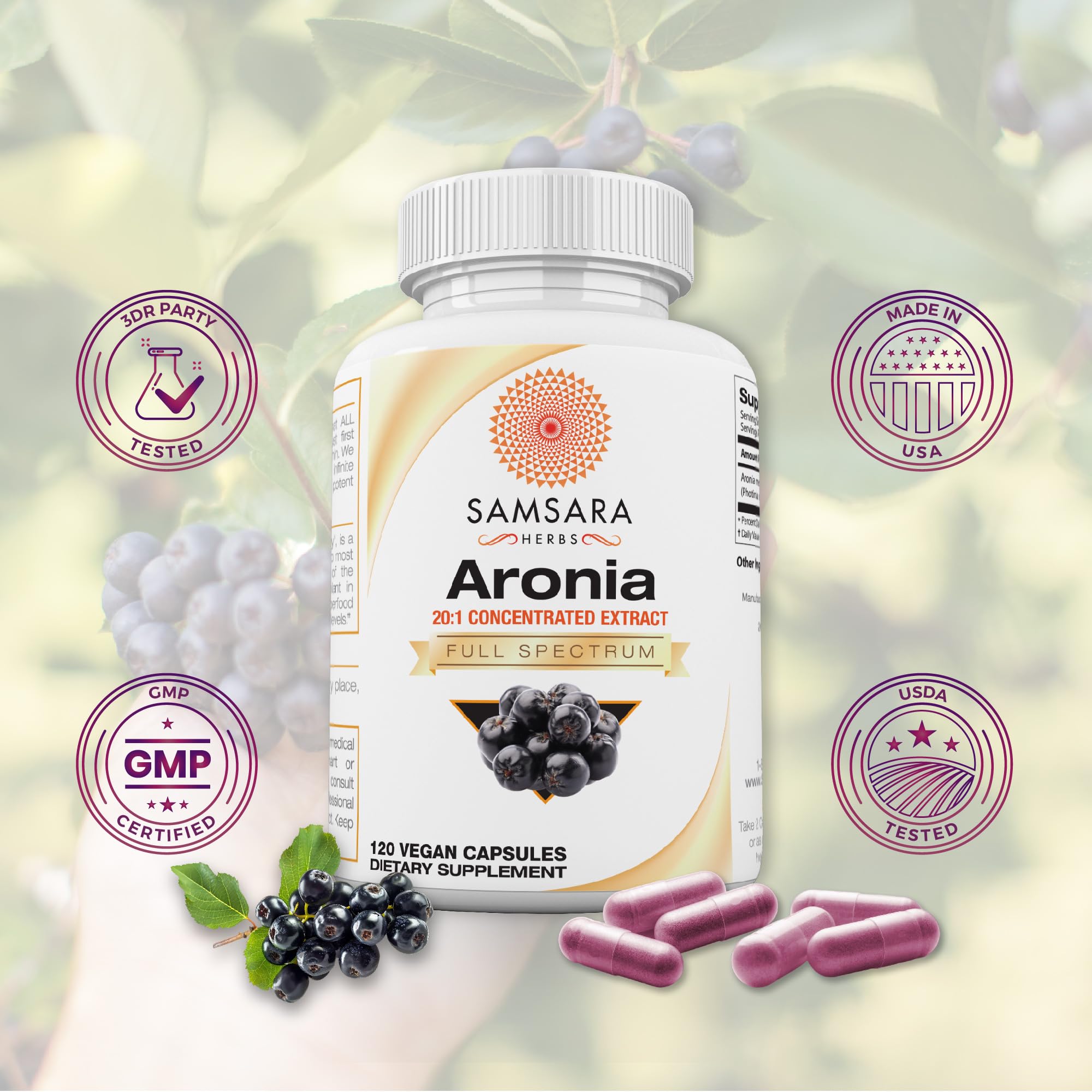 Foto 2 | Suplemento Samsara Herbs, Extracto De Bayas De Aronia 20:1, 120 Cápsulas - Venta Internacional.