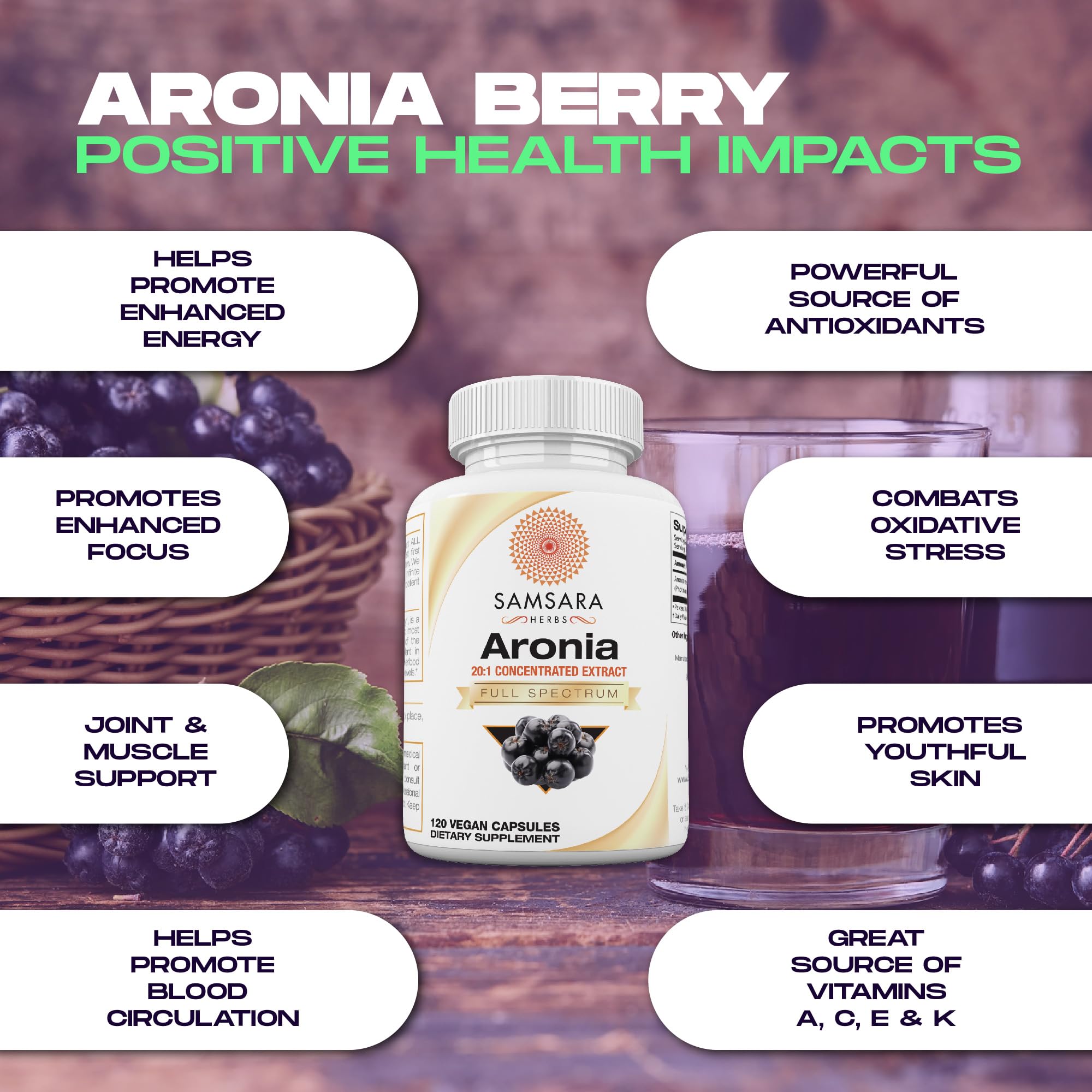 Foto 3 | Suplemento Samsara Herbs, Extracto De Bayas De Aronia 20:1, 120 Cápsulas - Venta Internacional.