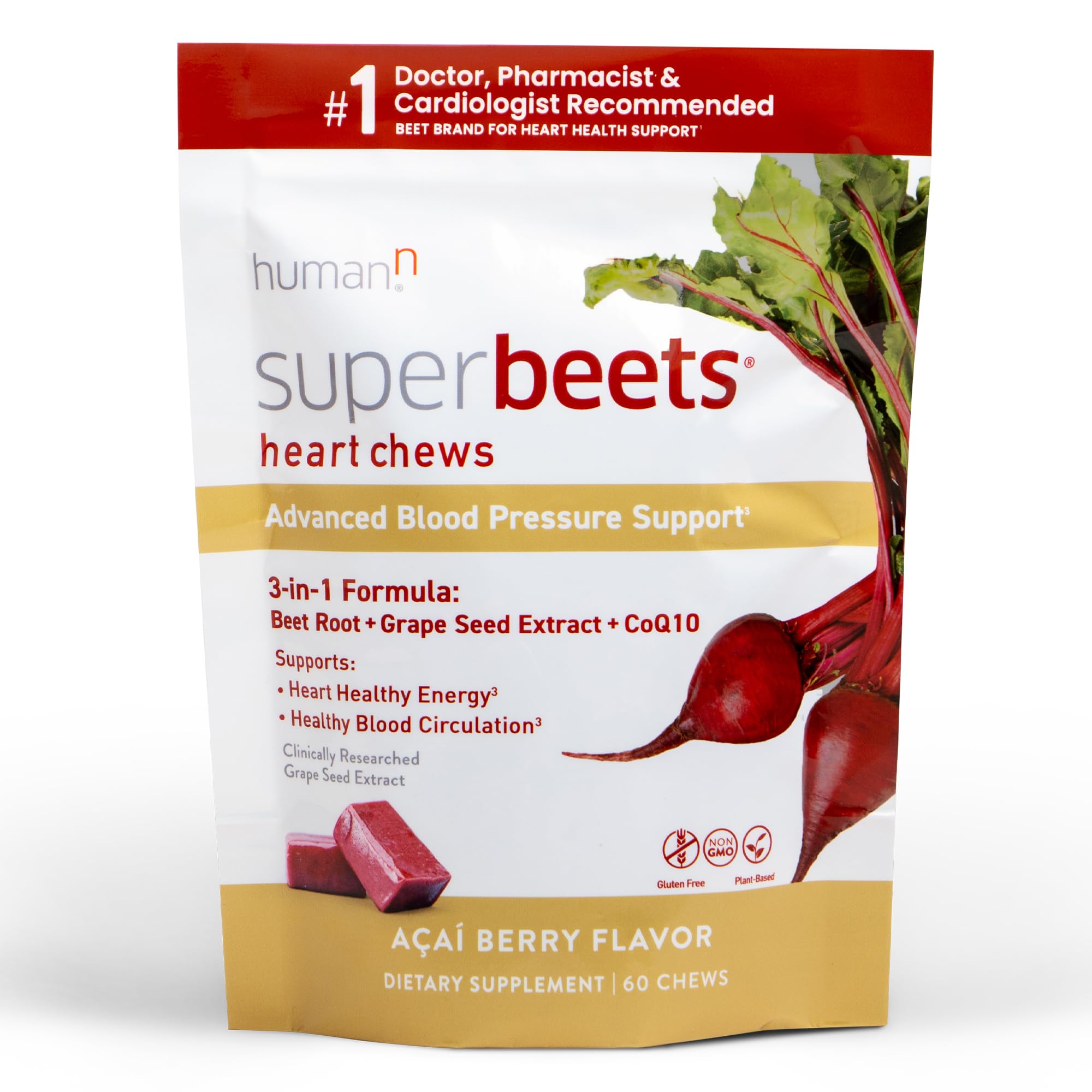 Suplementos Humann Superbeets Heart Chews Advanced, 60 Unidades - Venta Internacional.