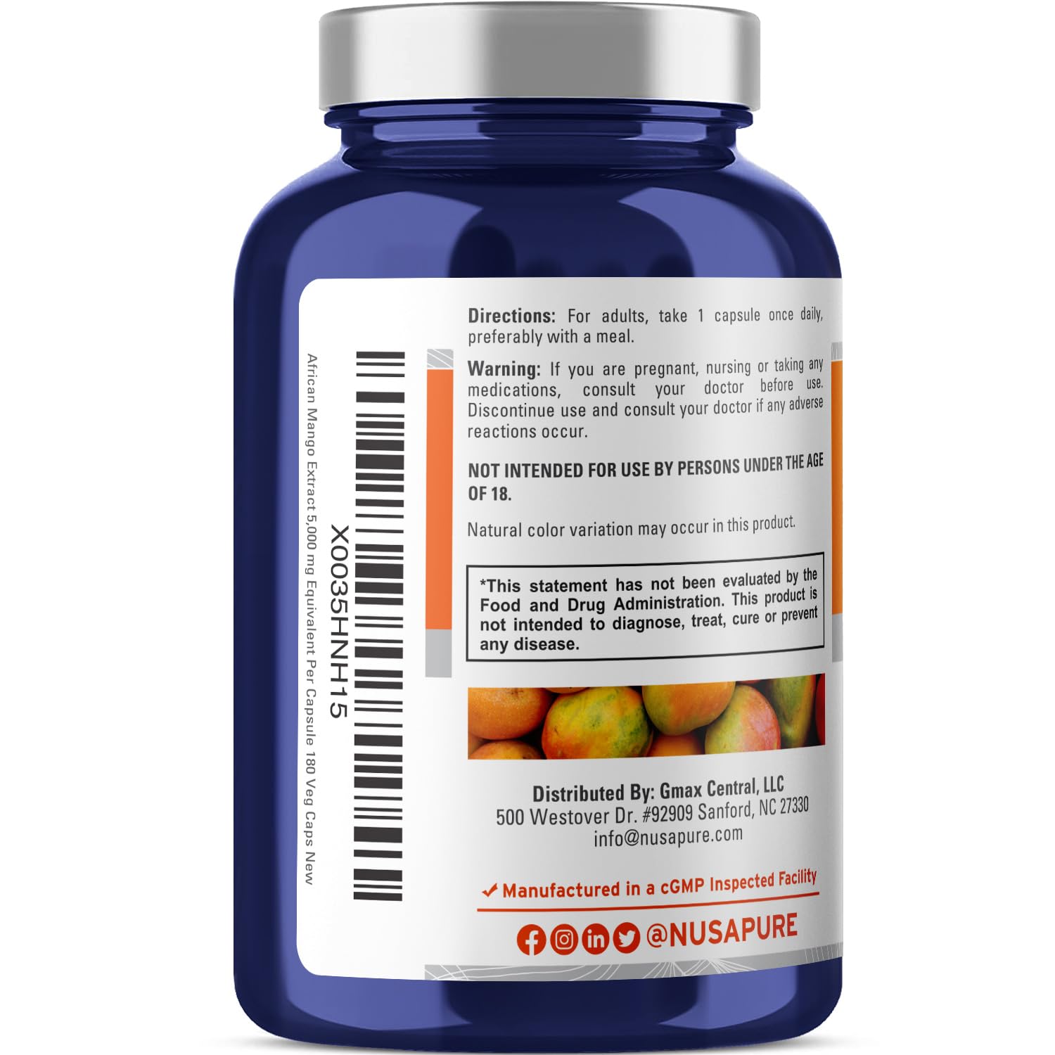 Foto 3 pulgar | Suplemento De Extracto De Mango Africano Nusapure 5000 Mg 180 Cápsulas - Venta Internacional.