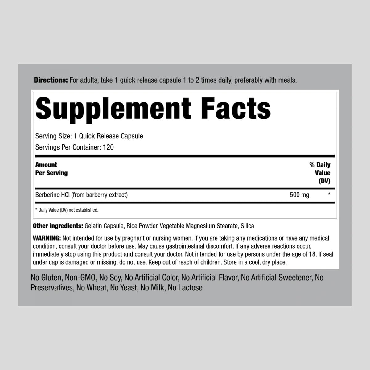 Foto 3 pulgar | Suplemento Piping Rock Berberine Hcl 500 Mg 120 Cápsulas - Venta Internacional.