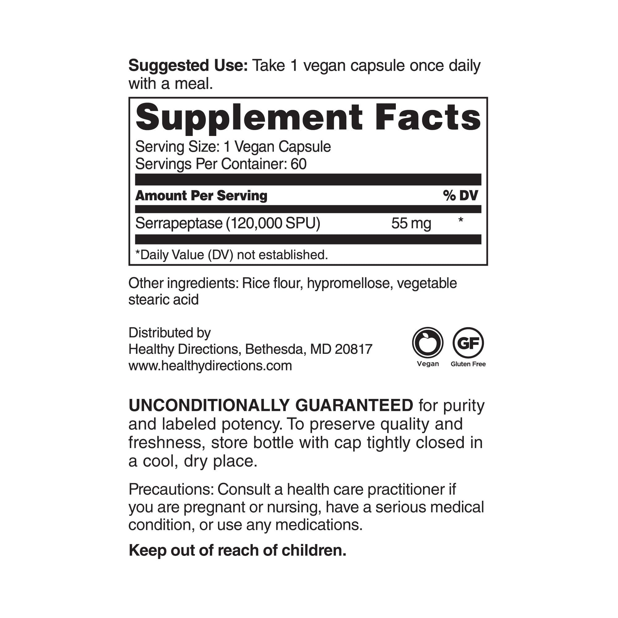 Foto 2 | Suplemento Healthy Directions Serrapeptase 120,000 Spu 60 Cápsulas - Venta Internacional.