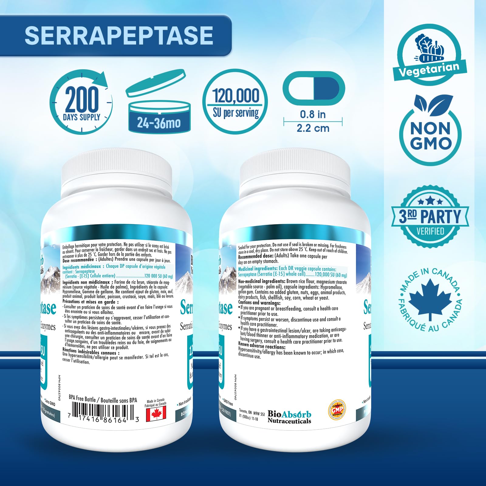 Foto 3 pulgar | Suplemento Bio Absorb De La Enzima Serrapeptasa 120.000 Spu Durante 200 Días - Venta Internacional.