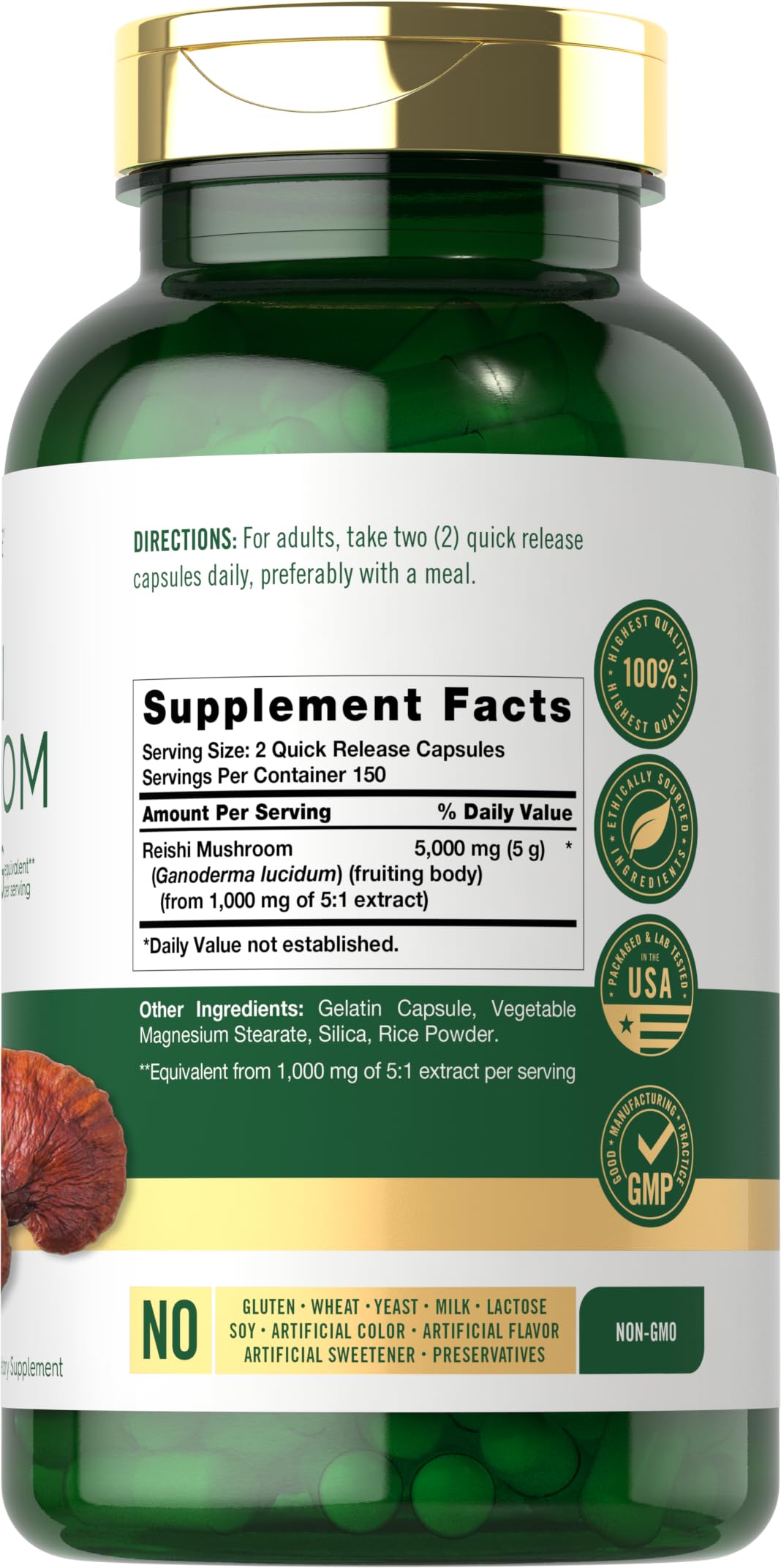 Foto 2 | Suplemento De Extracto De Hongo Carlyle Reishi 5000 Mg 300 Cápsulas - Venta Internacional.