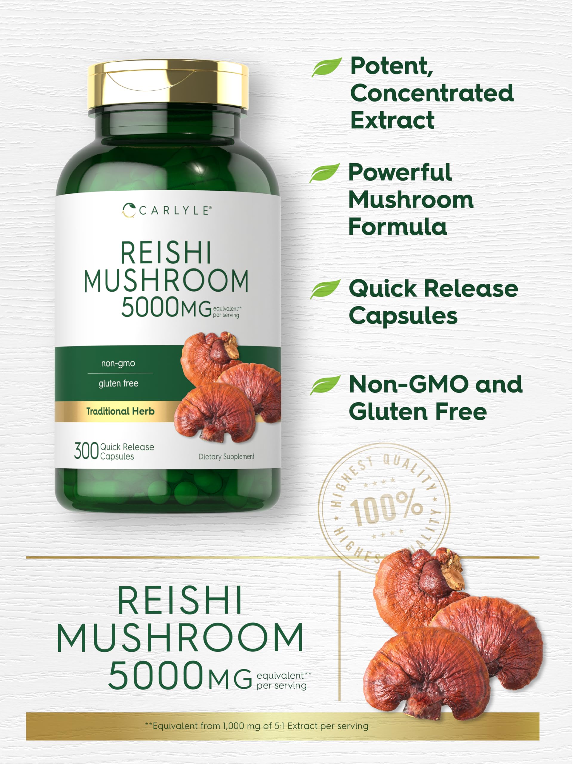 Foto 4 | Suplemento De Extracto De Hongo Carlyle Reishi 5000 Mg 300 Cápsulas - Venta Internacional.