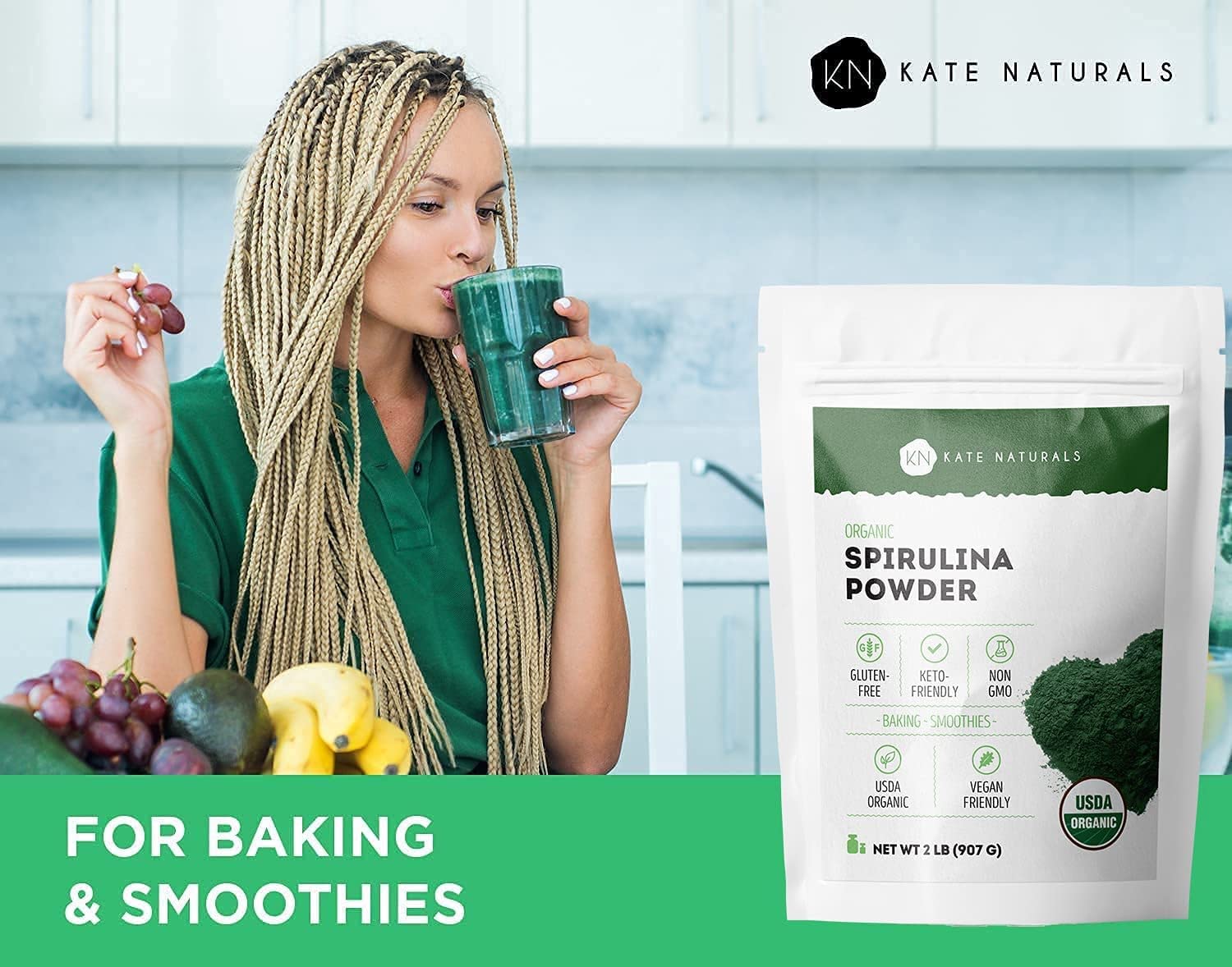Foto 6 | Suplemento Superalimenticio De Espirulina Orgánica Kate Naturals, 2 Libras - Venta Internacional.