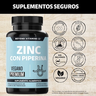 Foto 2 | Suplemento Alimenticio Beyond Vitamins Zinc 20mg (gluconato De Zinc) Potenciado Con Piperina Estandarizada Al 95%