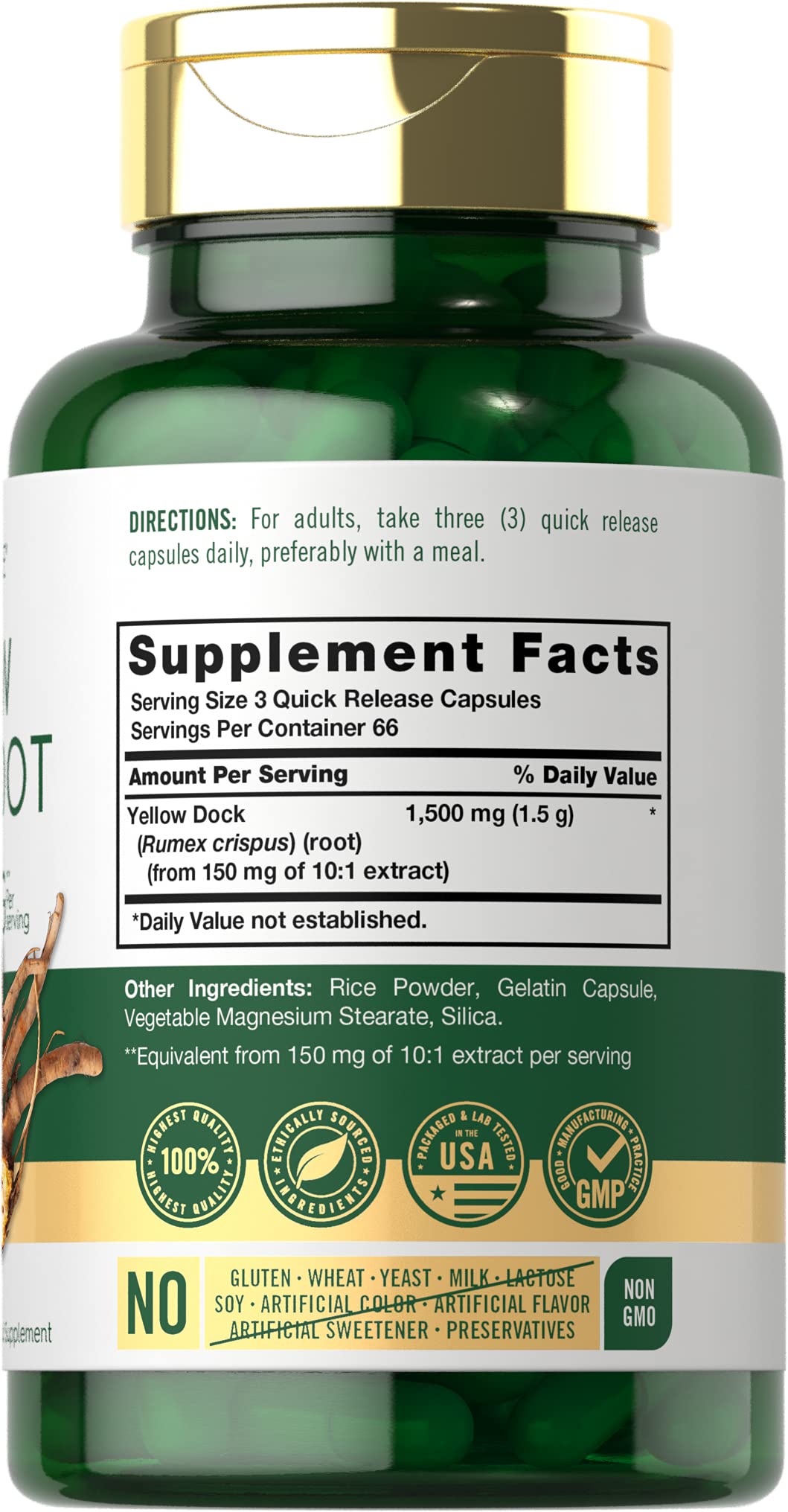 Foto 3 pulgar | Suplemento Carlyle Yellow Dock Root, Cápsulas De 1500 Mg, 200 Unidades - Venta Internacional.