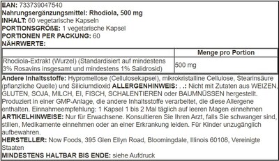 Foto 2 | Suplemento Now Foods, Extracto De Rhodiola, 500 Mg, 60 Cápsulas - Venta Internacional.