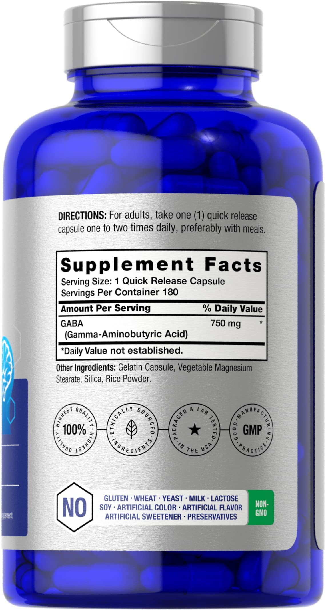 Foto 3 pulgar | Suplemento Horbäach Gaba 750 Mg 180 Cápsulas Sin Ogm Sin Gluten - Venta Internacional.